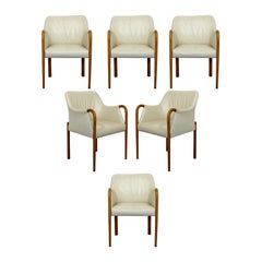 Mid-Century Modern Set 8 Giorgetti Progetti Italian Wood Dining Armchairs 1990s