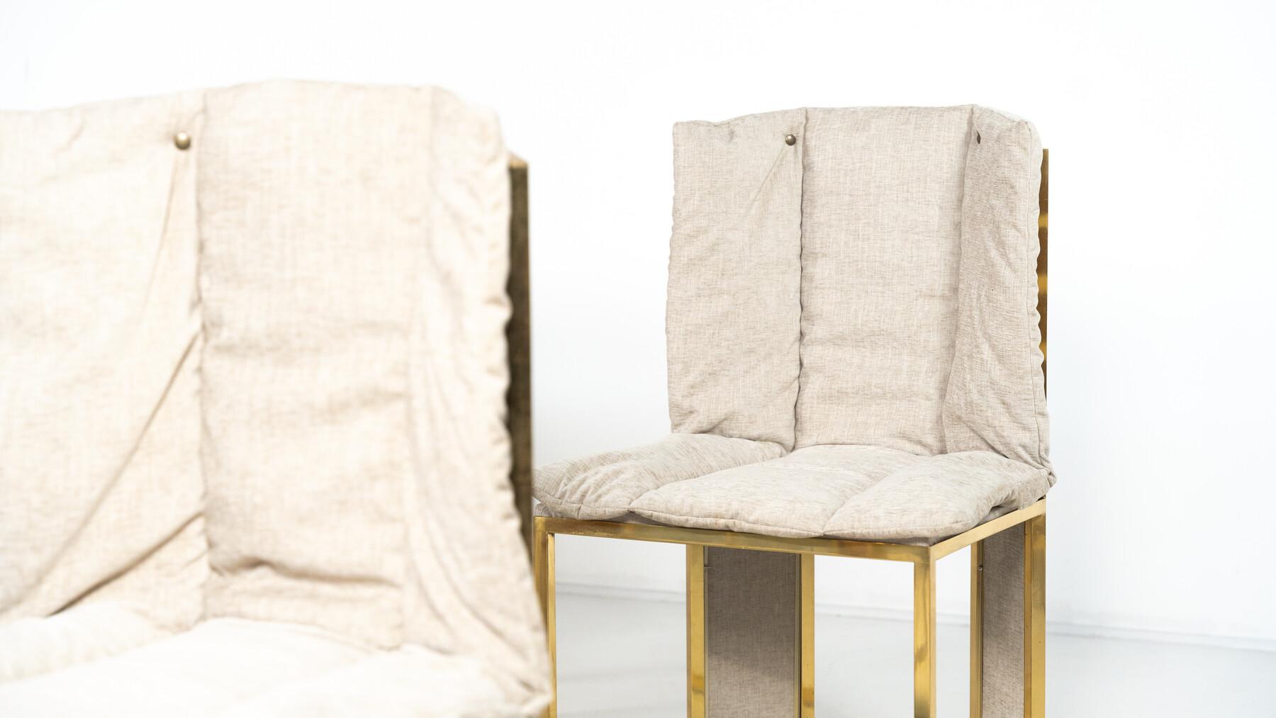 Ottone Set di 10 sedie moderne di Romeo Rega, Italia, anni '70 - Nuova tappezzeria in vendita