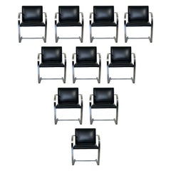 Mid-Century Modern Set of 10 Chrome Cantilever Dining Armchairs Brno Knoll 1970s