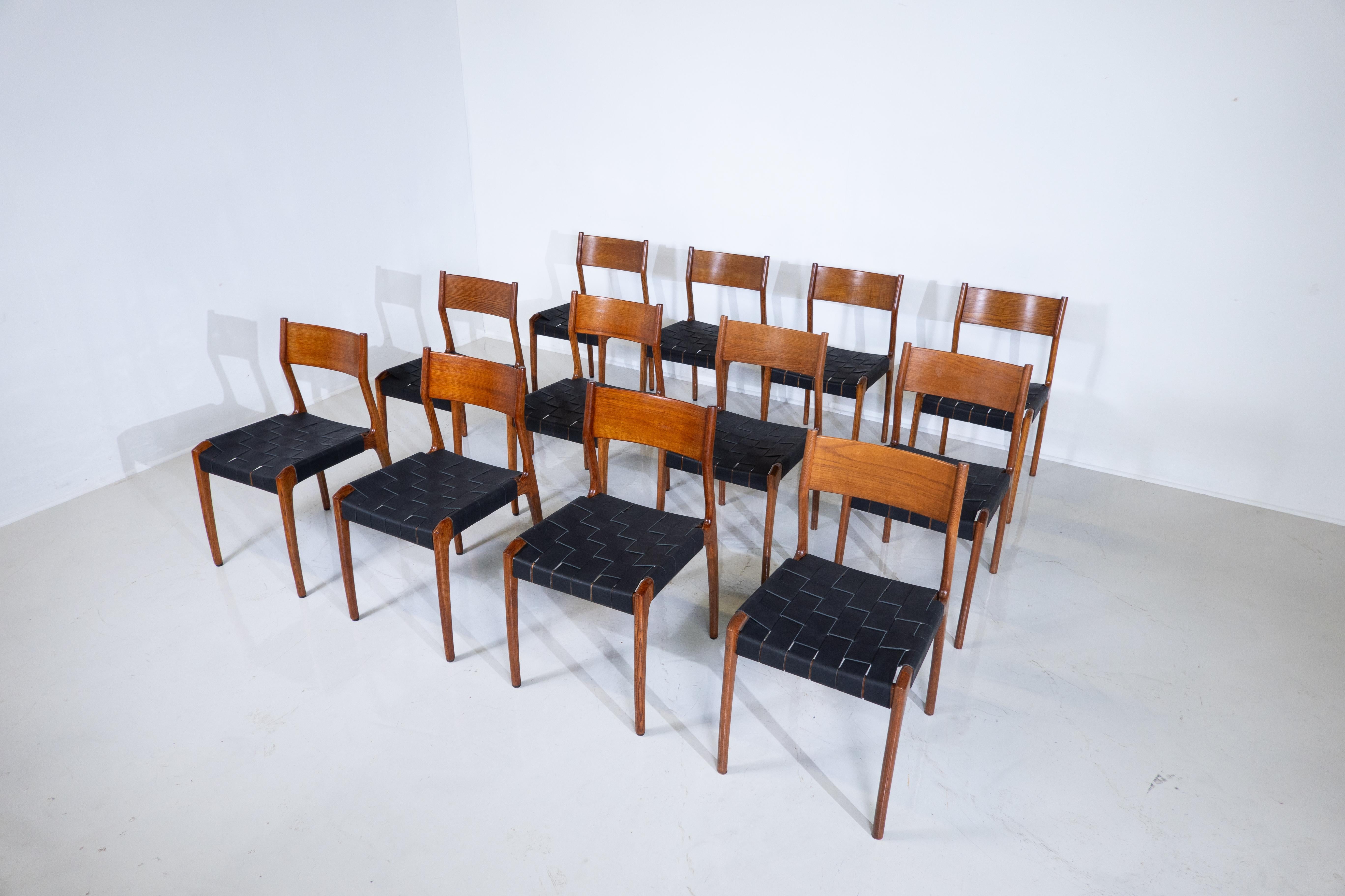 Moderner Satz von 12 Esszimmerstühlen aus der Mitte des Jahrhunderts von Fratelli Reguitti, Italien, 1950er Jahre im Angebot 8