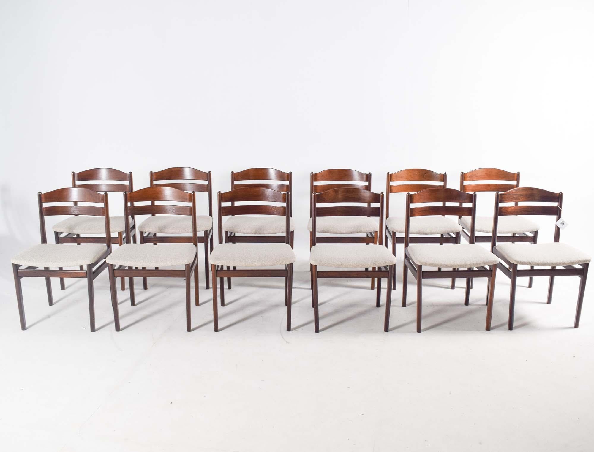 Danish Mid Century Modern Set of 12 Rosewood Dining Chairs, 1960s For Sale
