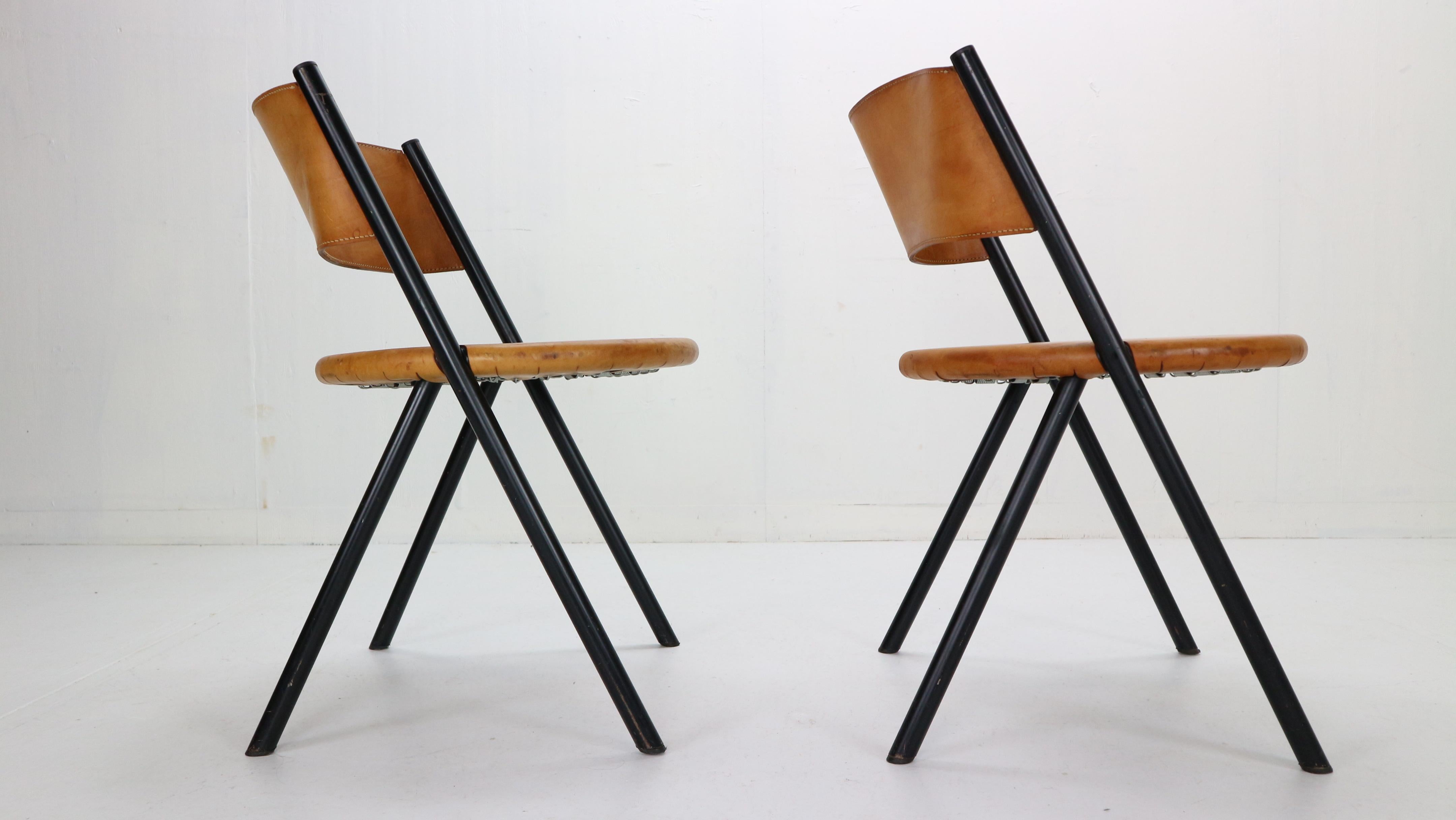Mid-Century Modern Set of 2 Cognac Leather Chairs, 1970s, Italy 1