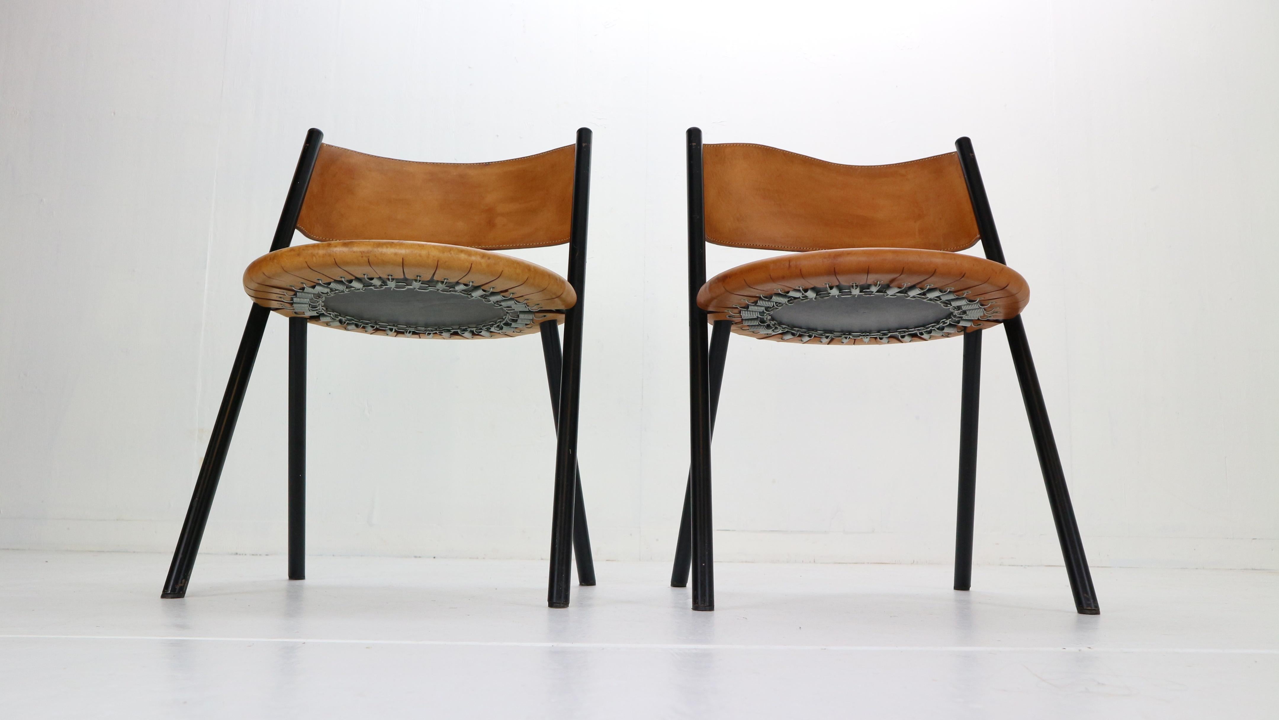 Mid-Century Modern Set of 2 Cognac Leather Chairs, 1970s, Italy 2