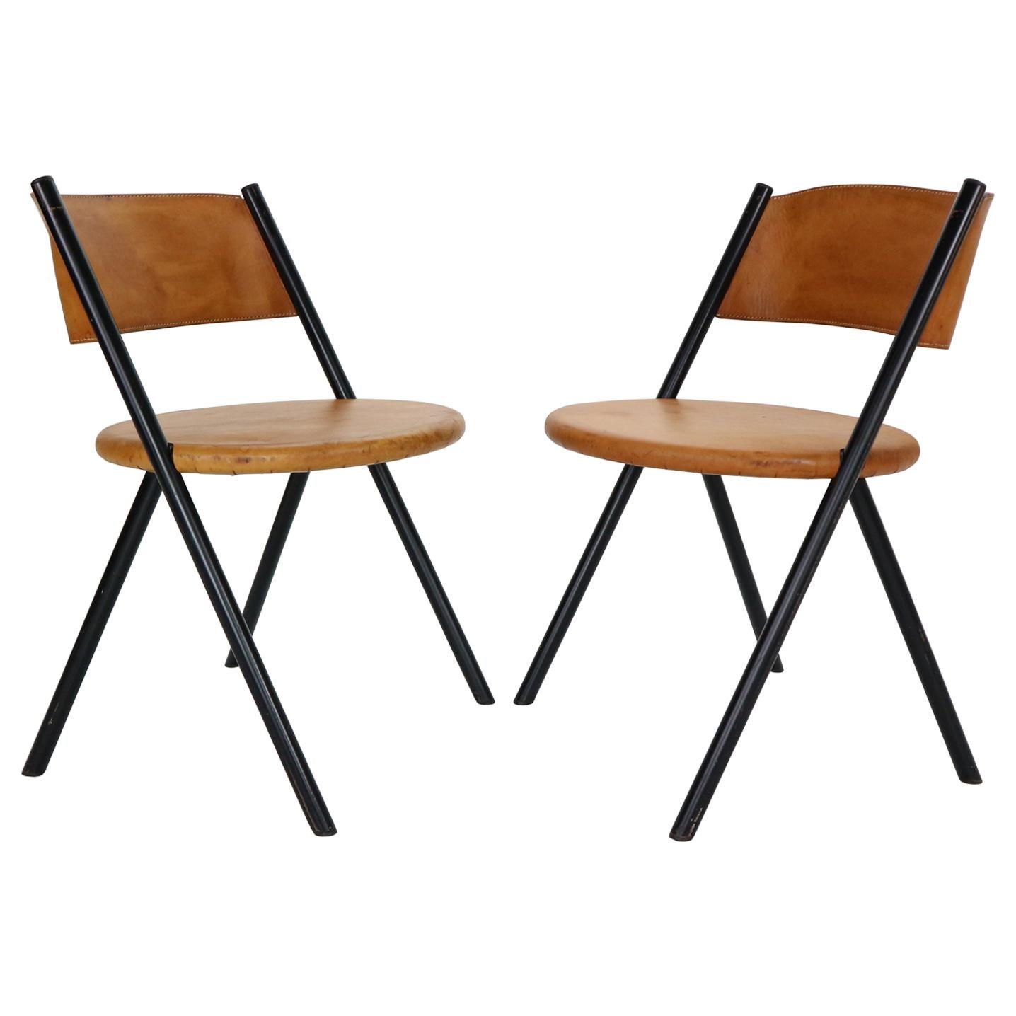 Mid-Century Modern Set of 2 Cognac Leather Chairs, 1970s, Italy