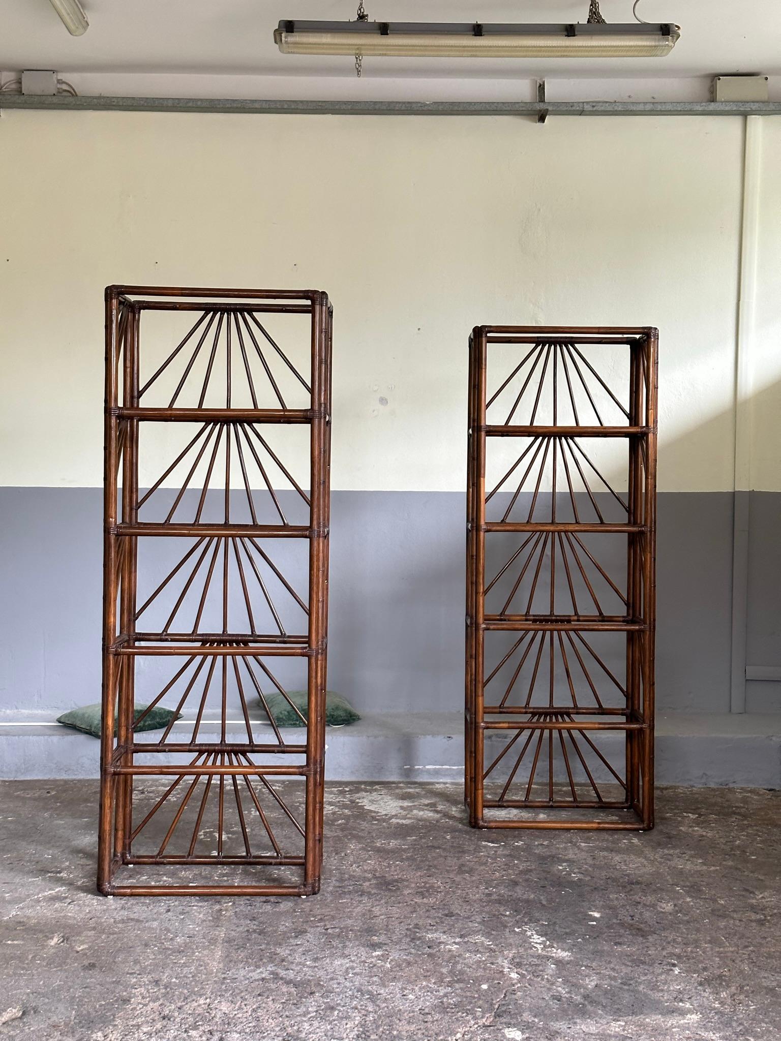 Mid-century modern set of 2 Étagère/Bookcase 1970 Italian manufactuing in bamboo For Sale 1