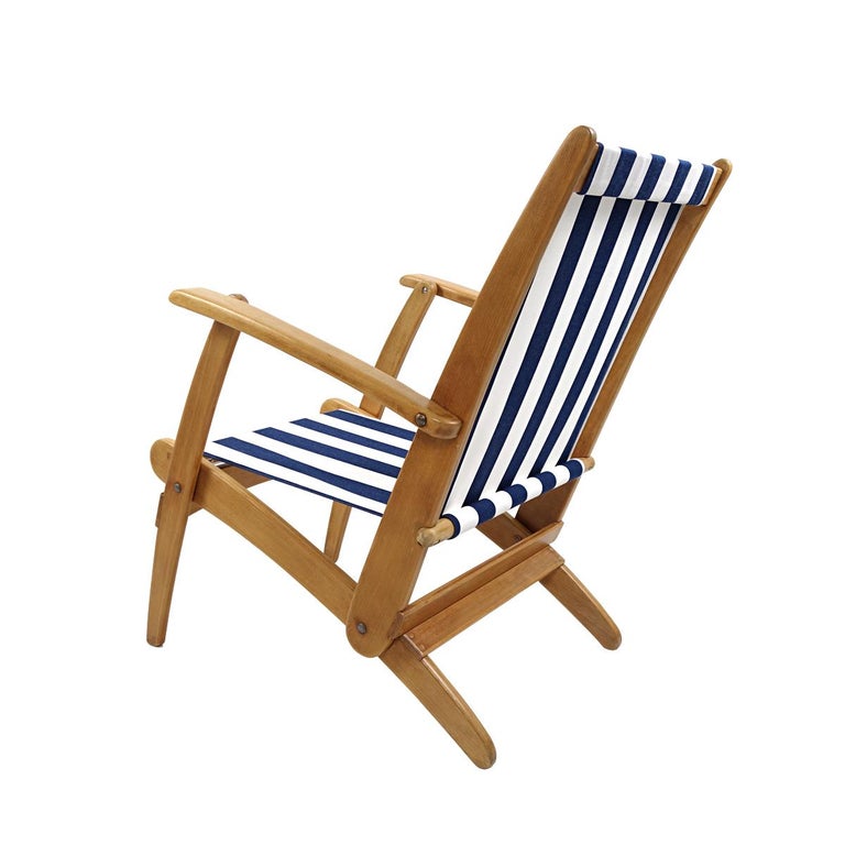 Mid-Century Modern Set of 2 Lacquered Wooden Folding Deck Chairs ...