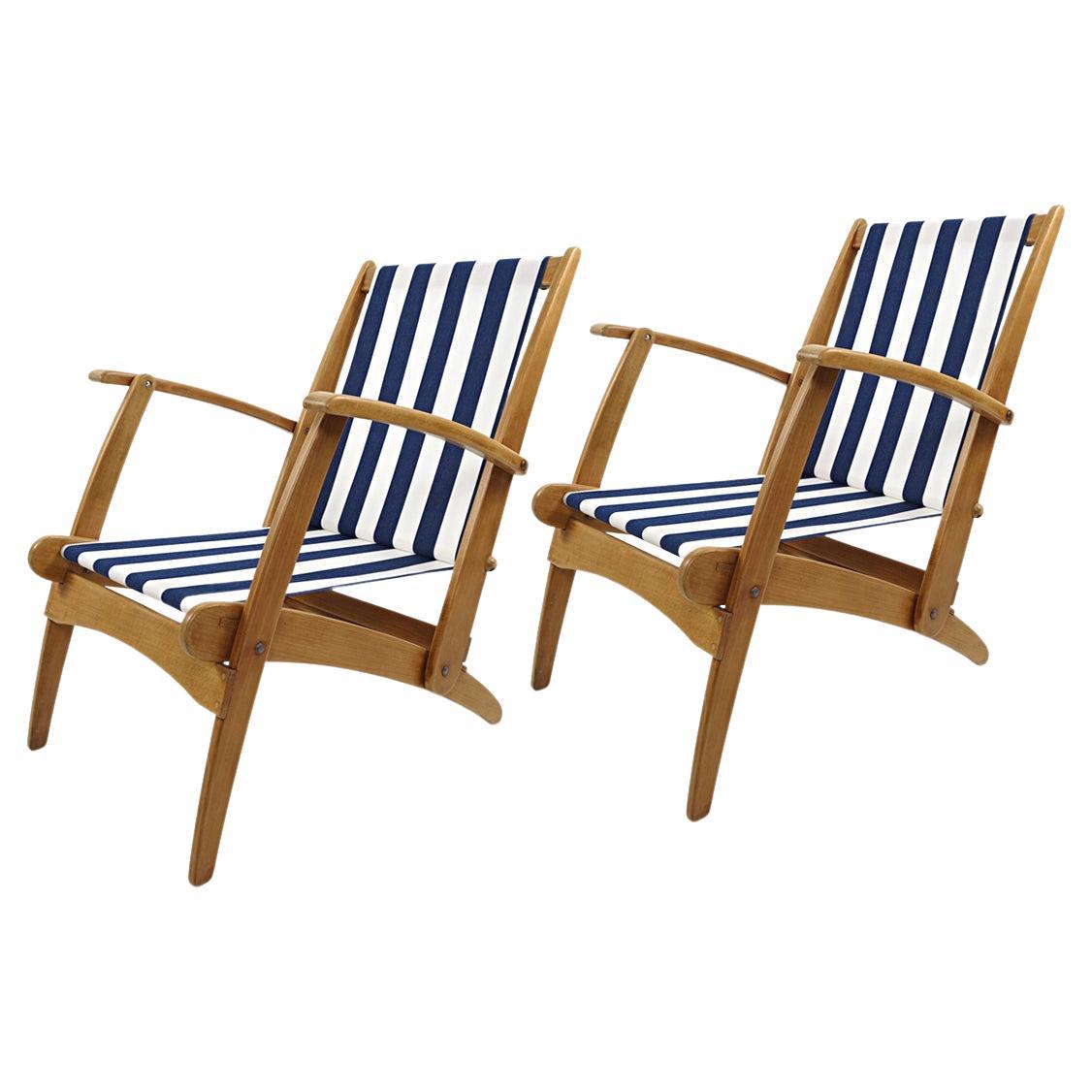 Mid-Century Modern Set of 2 Lacquered Wooden Folding Deck Chairs 'Gracias' For Sale