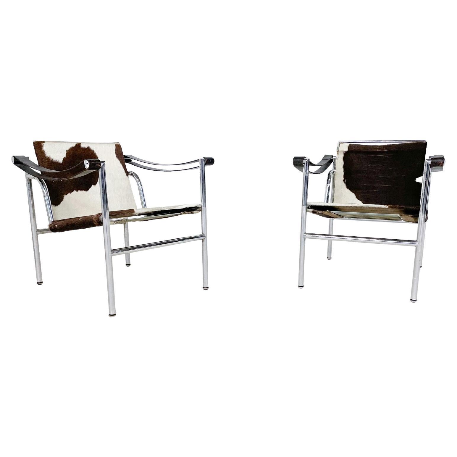 Mid-Century Modern Set of 2 LC1 Armchairs by Le Corbusier, Jeanneret, Perriand