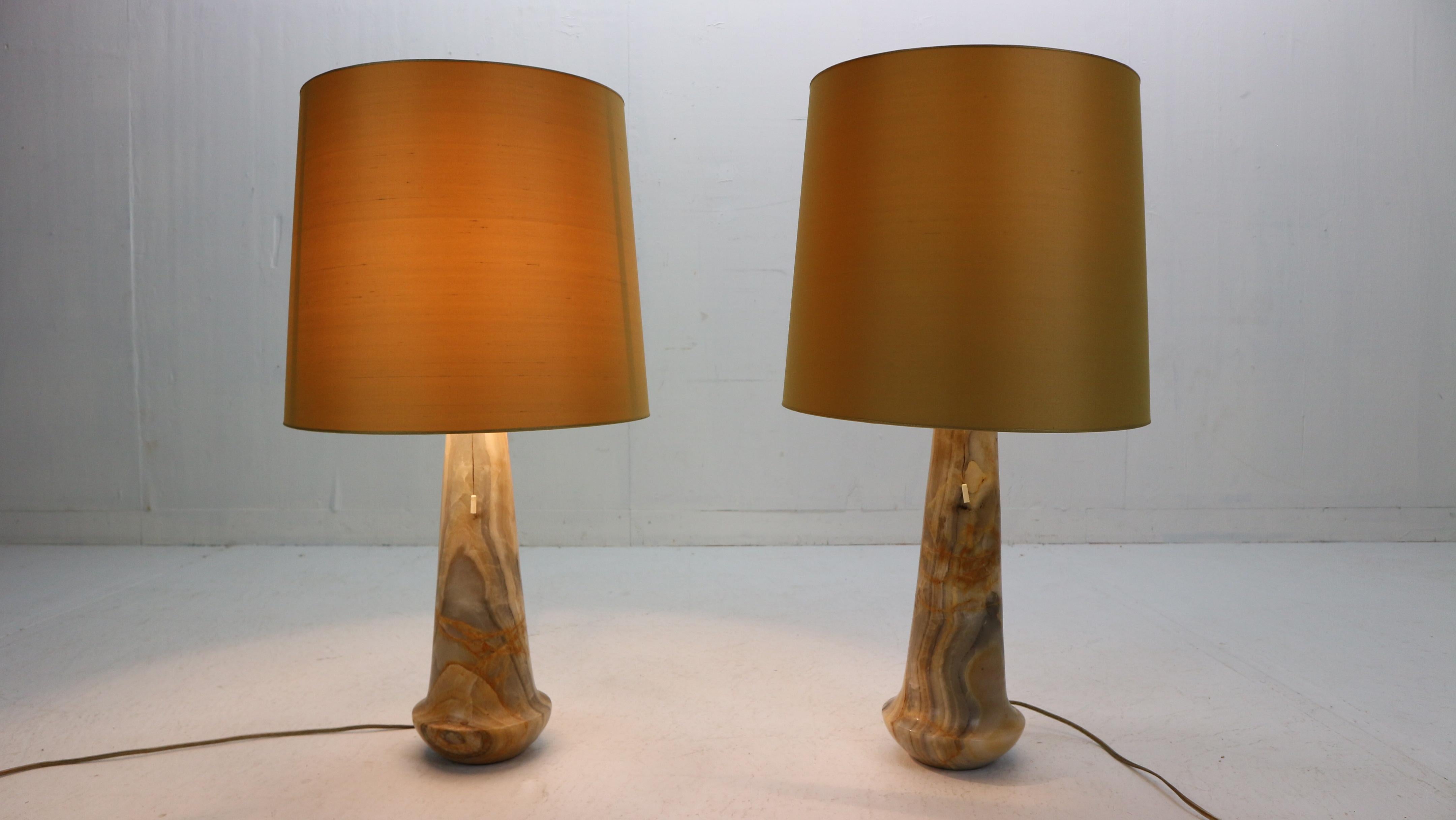 Mid-Century Set of 2 Marble Lamps with linen shade, 1960s, Italy 8