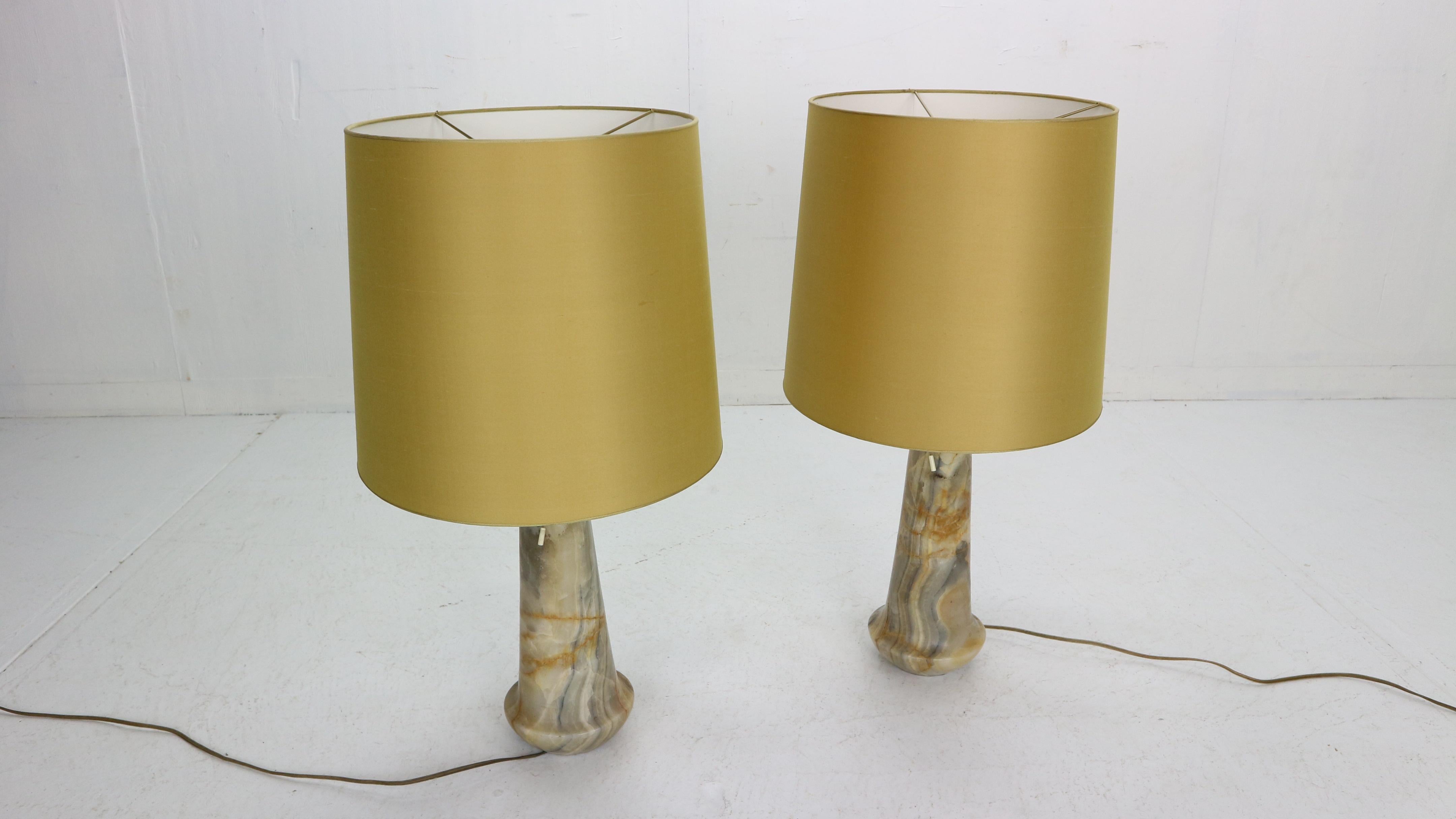 Mid-Century Modern Mid-Century Set of 2 Marble Lamps with linen shade, 1960s, Italy