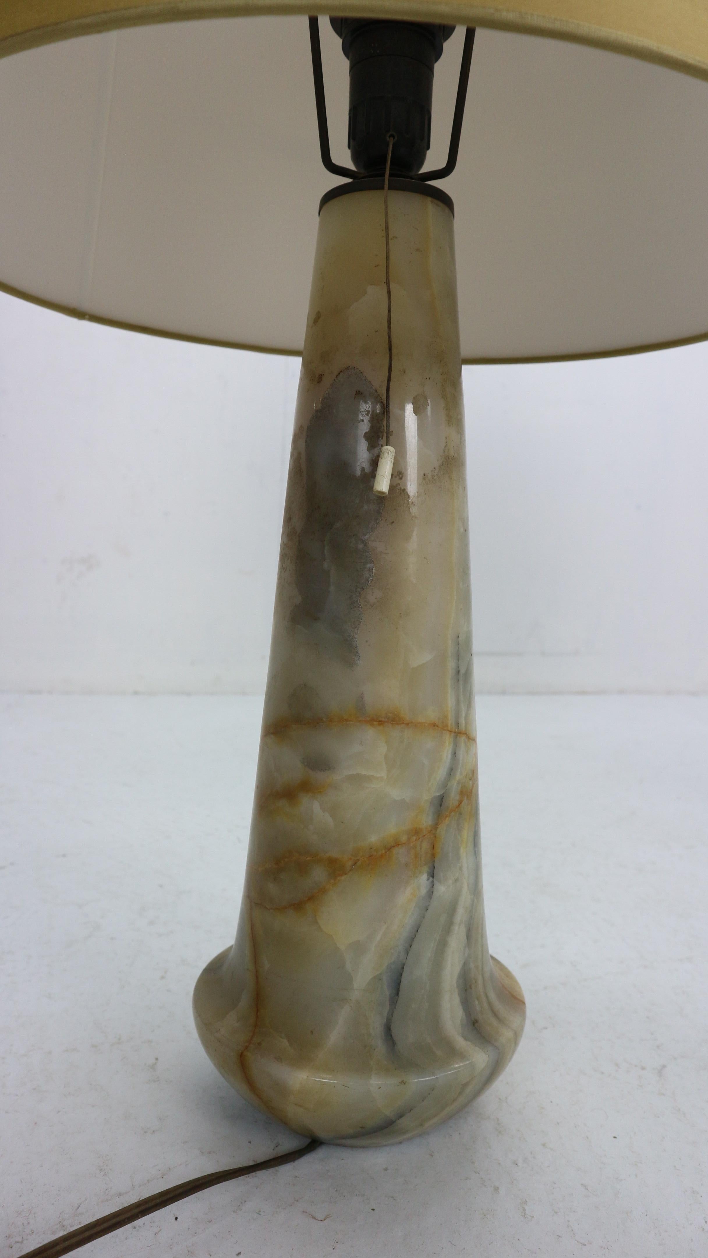 Mid-20th Century Mid-Century Set of 2 Marble Lamps with linen shade, 1960s, Italy
