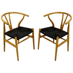 Mid-Century Modern Set of 2 New Hans Wegner Hansen Wishbone Dining Chairs, Ch24