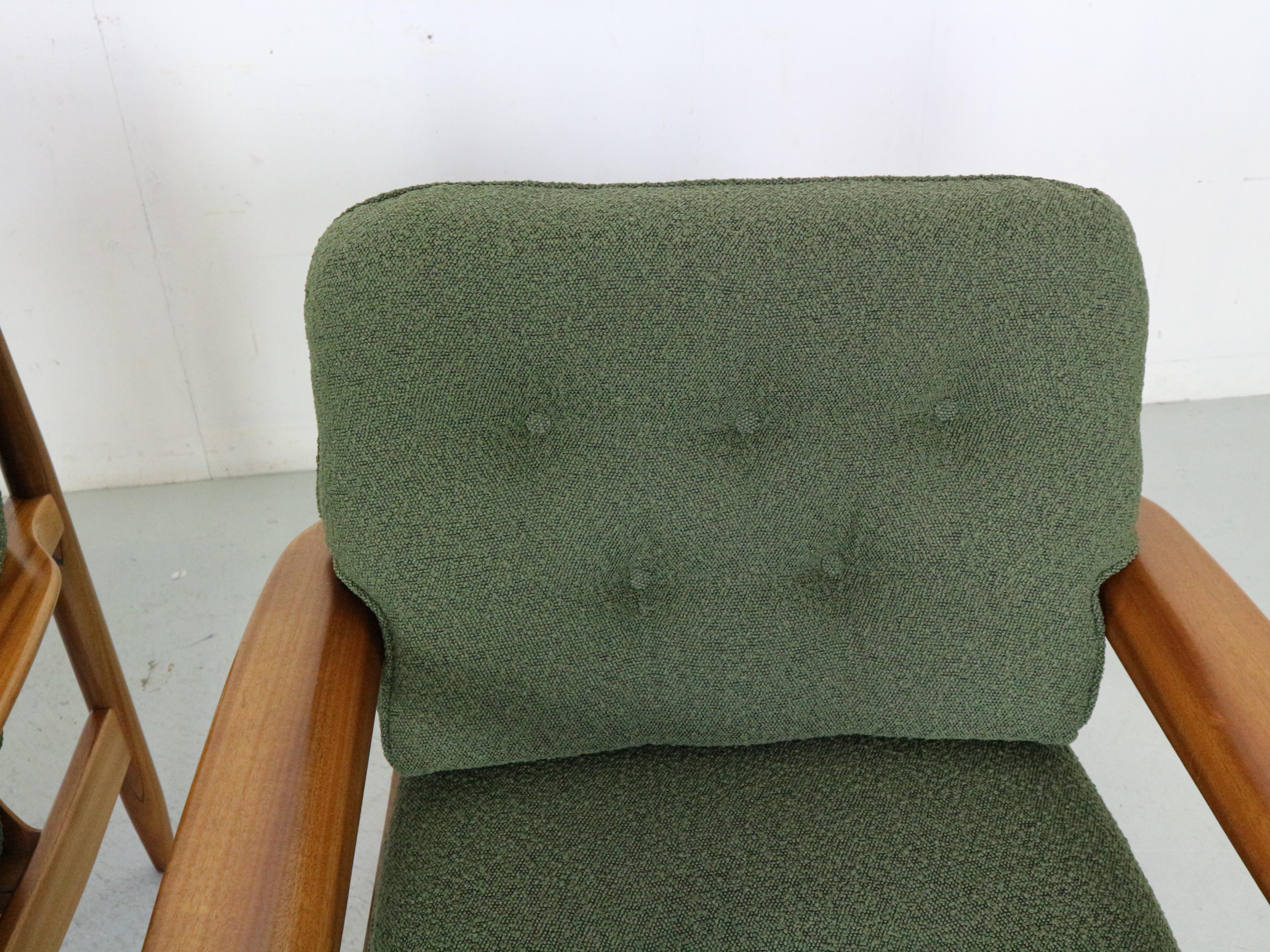 Mid-Century Modern Set of 2 Teak Lounge Chairs& New Upholstery, 1960's Denmark 5