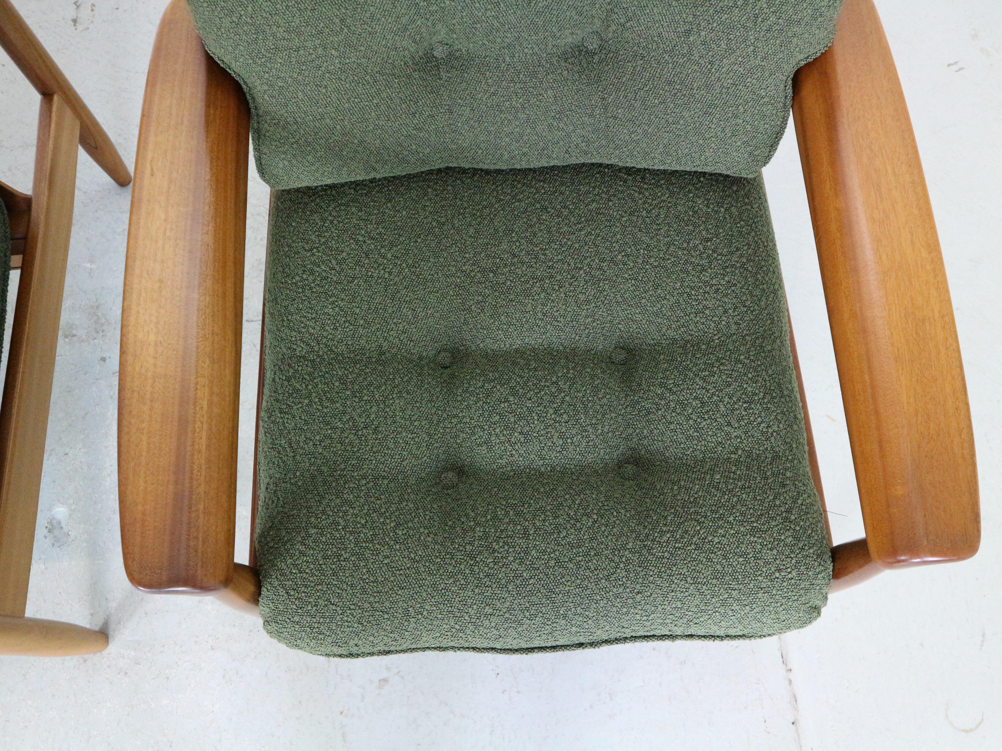 Mid-Century Modern Set of 2 Teak Lounge Chairs& New Upholstery, 1960's Denmark 6