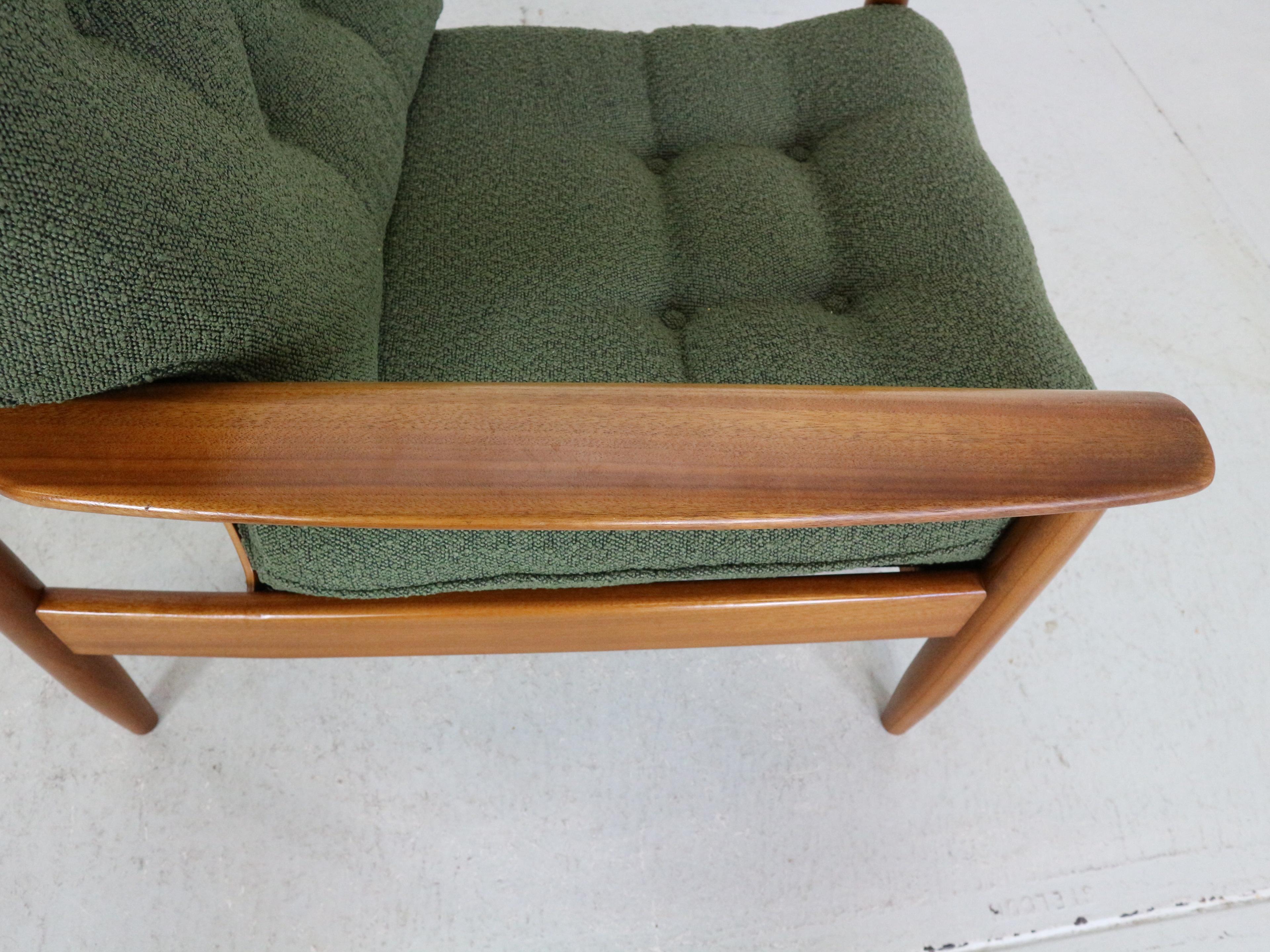 Mid-Century Modern Set of 2 Teak Lounge Chairs& New Upholstery, 1960's Denmark 10