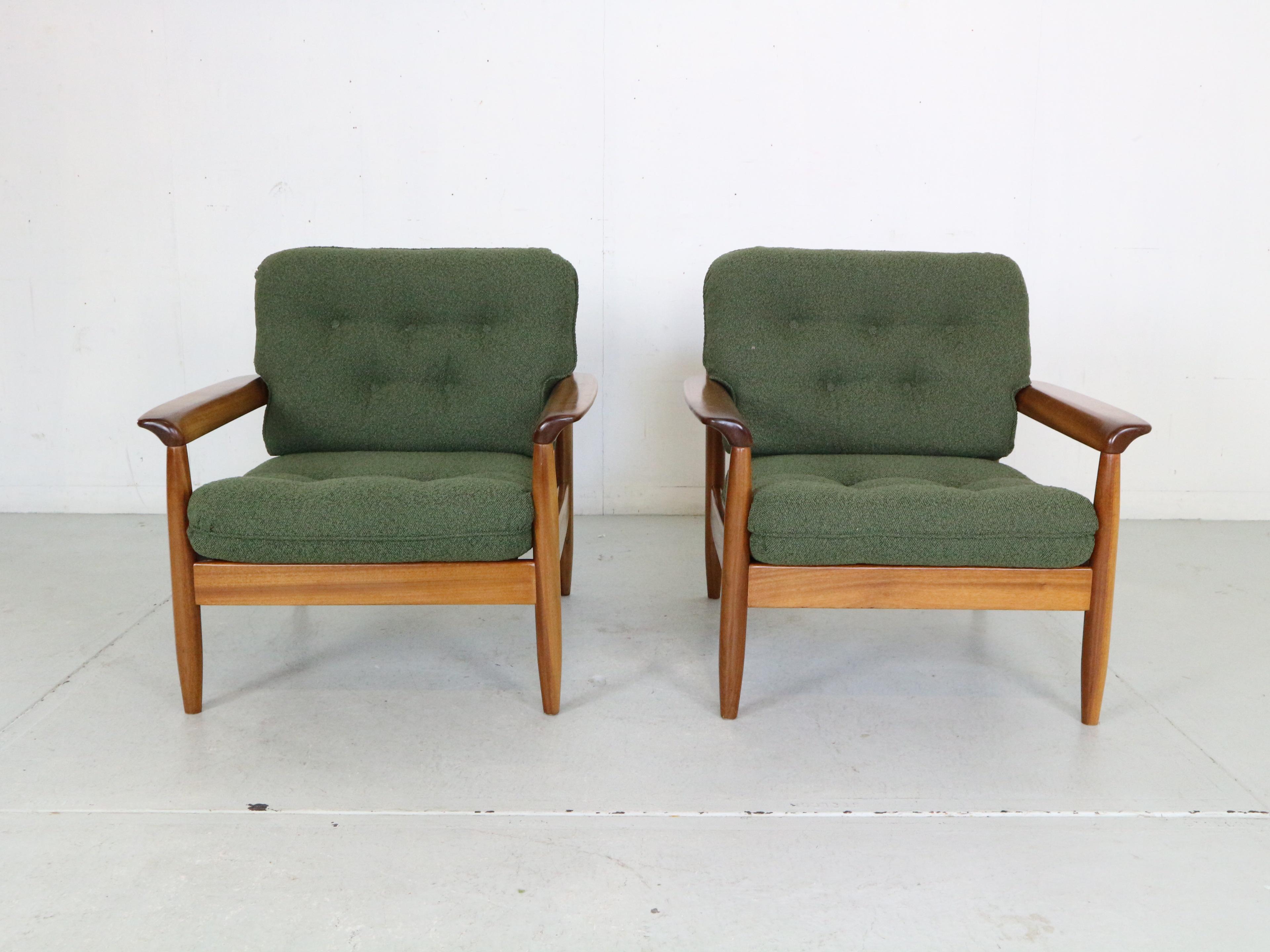 Danish Mid-Century Modern Set of 2 Teak Lounge Chairs& New Upholstery, 1960's Denmark