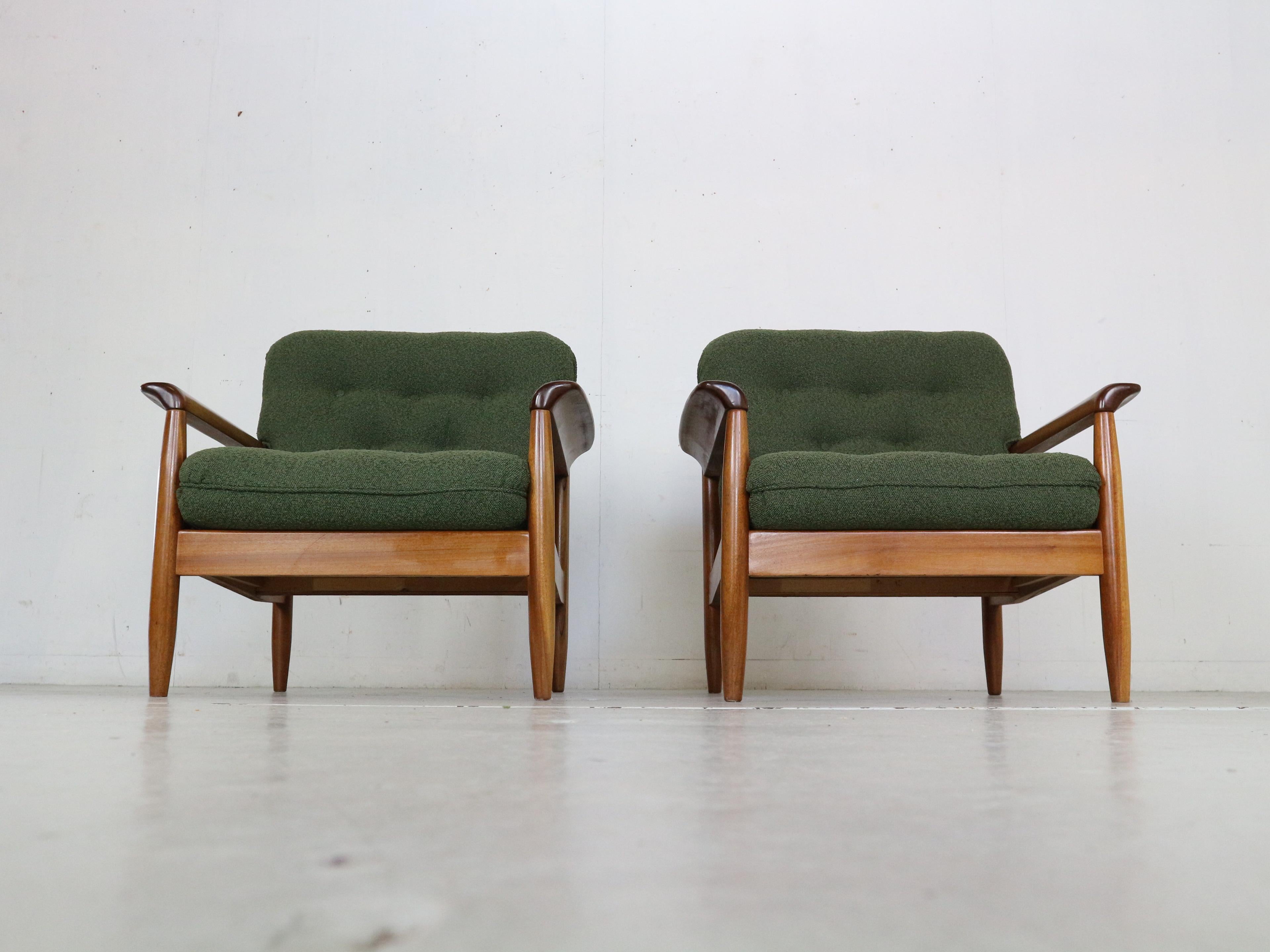 Mid-20th Century Mid-Century Modern Set of 2 Teak Lounge Chairs& New Upholstery, 1960's Denmark