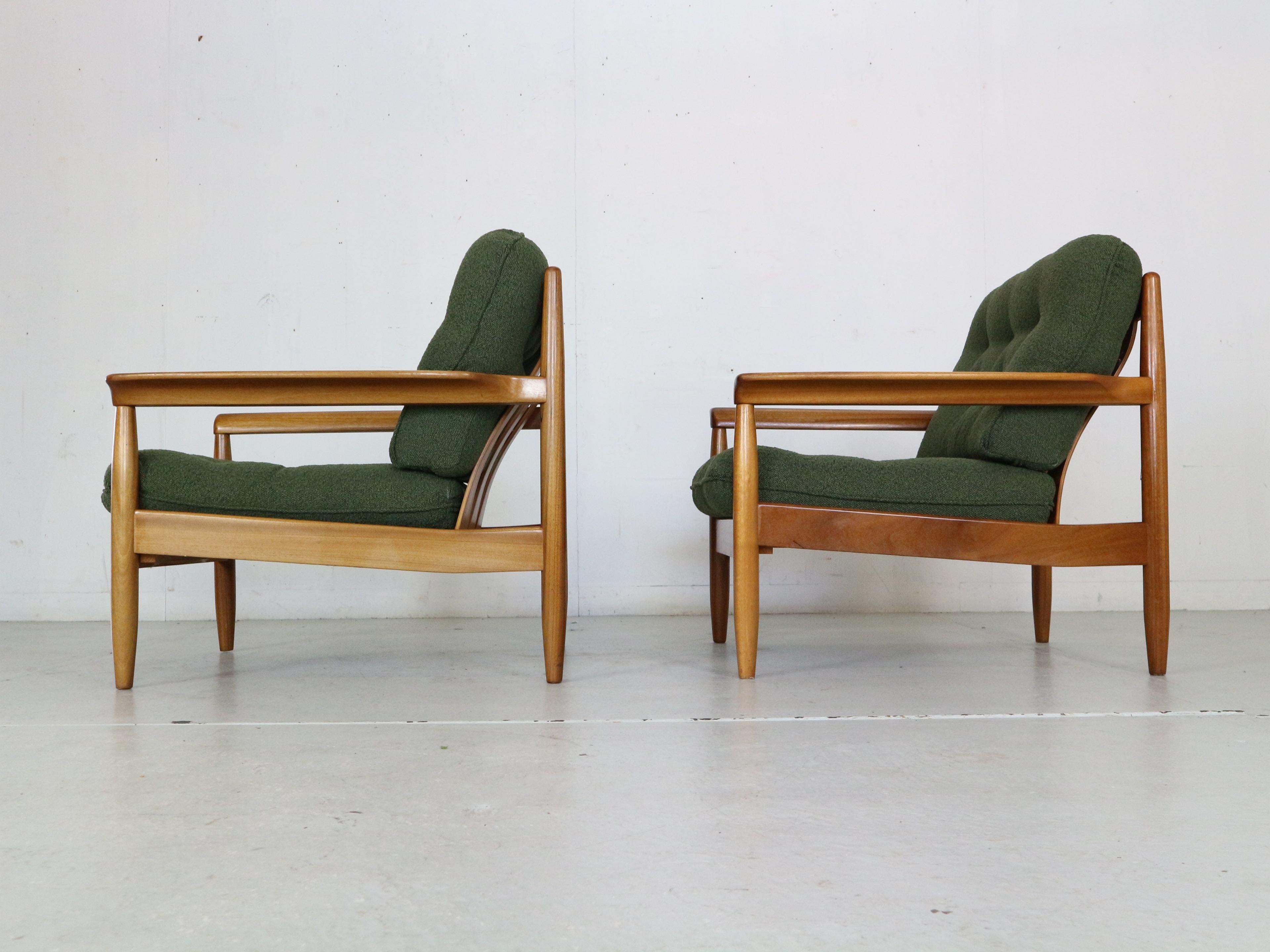 Mid-Century Modern Set of 2 Teak Lounge Chairs& New Upholstery, 1960's Denmark 1