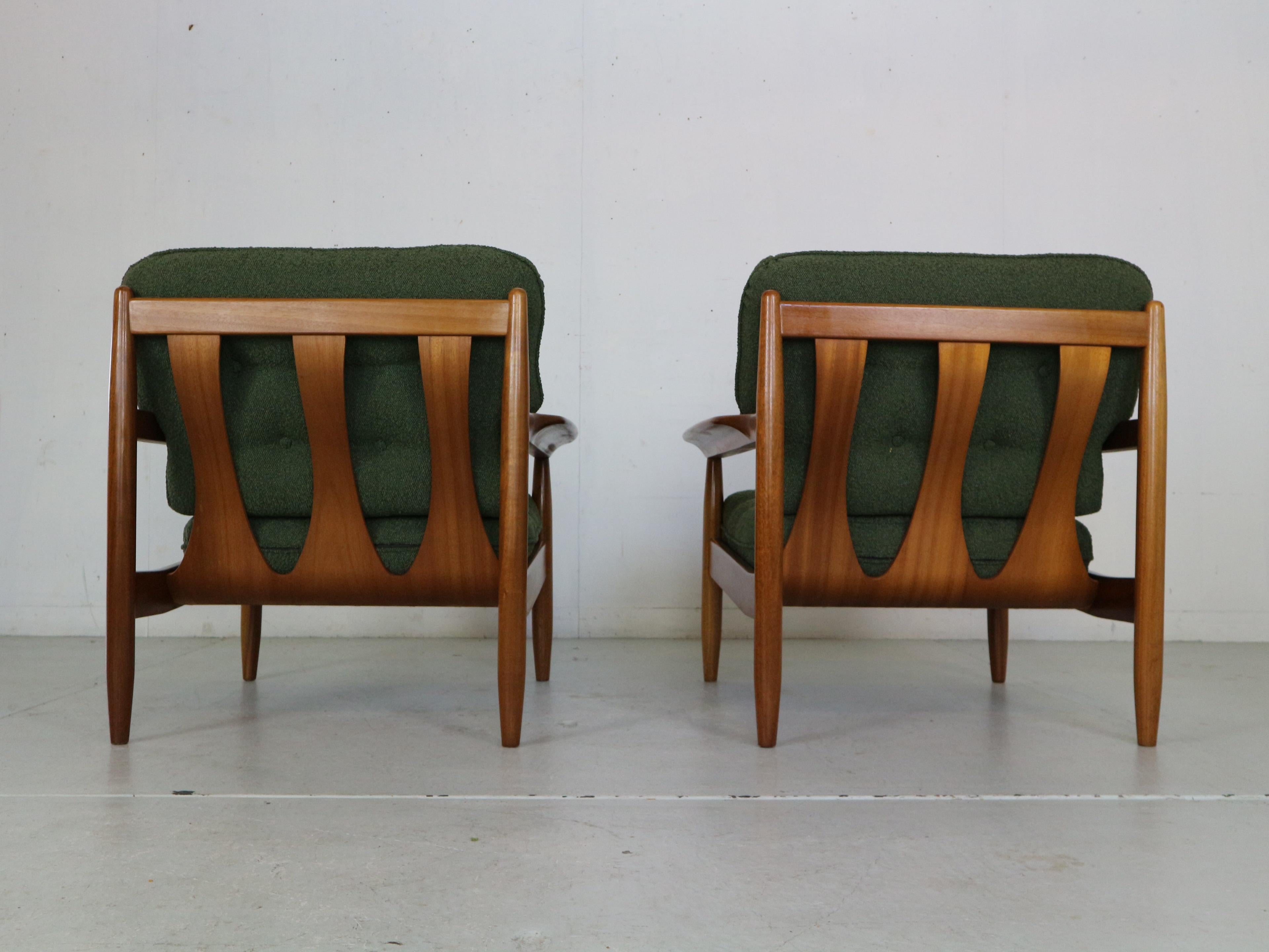 Mid-Century Modern Set of 2 Teak Lounge Chairs& New Upholstery, 1960's Denmark 2