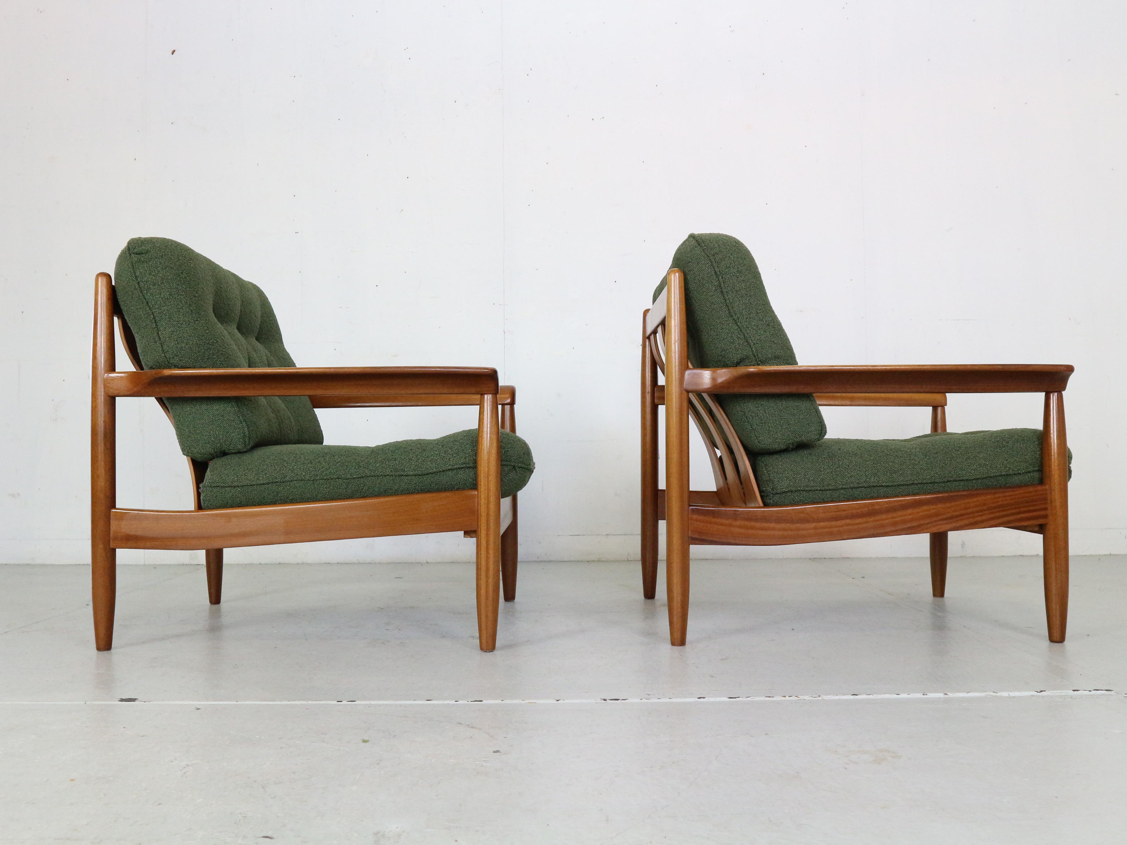 Mid-Century Modern Set of 2 Teak Lounge Chairs& New Upholstery, 1960's Denmark 3
