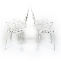 Mid-Century Modern Set of 2 Wrought Iron Wire Chairs with Upholstered Seat/ Back