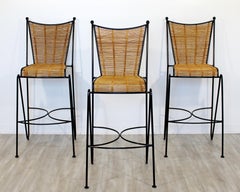 Mid-Century Modern Set of 3 Barstools by Pipsan Saarinen Swanson Iron Cane 1960s