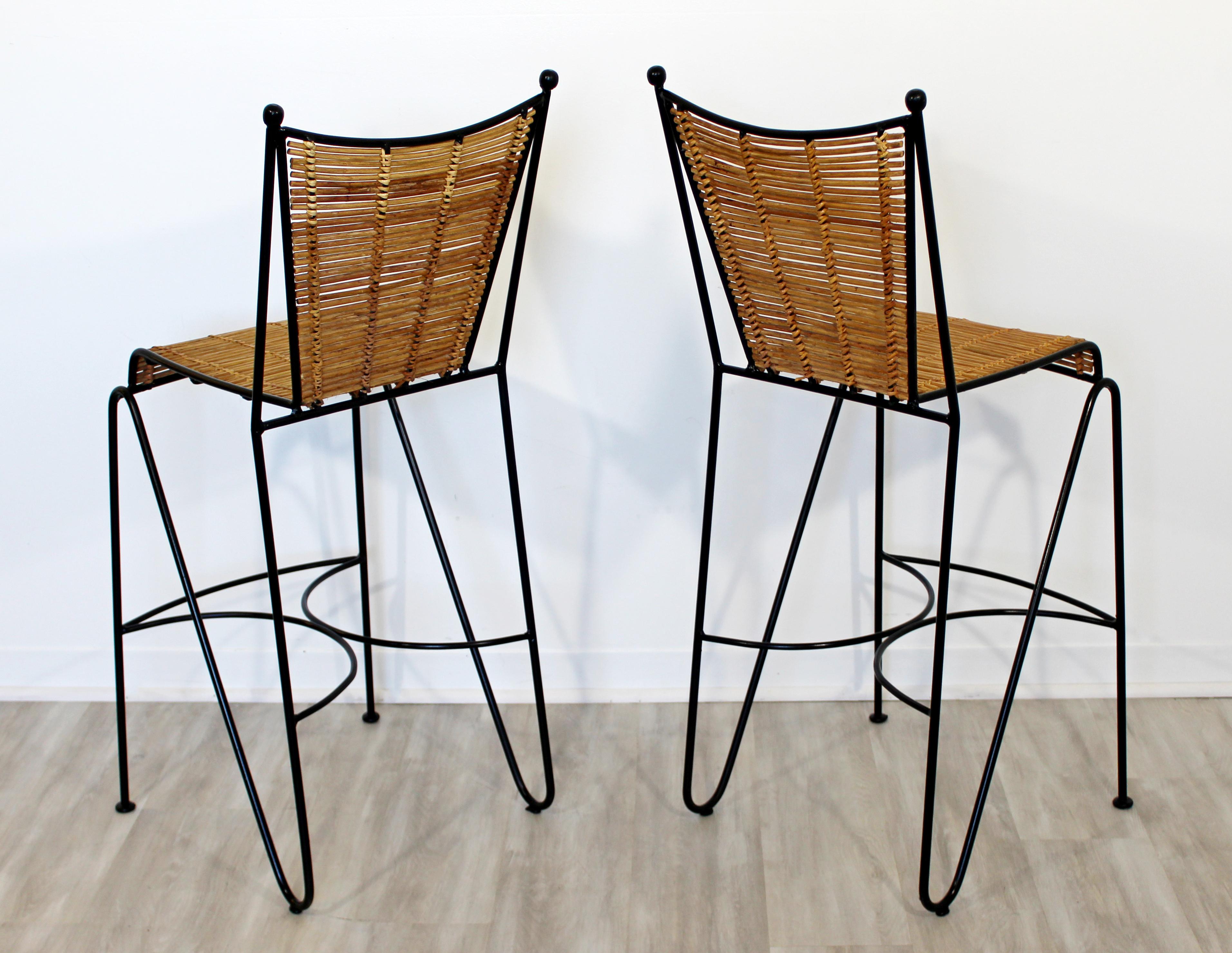 Mid-Century Modern Set of 3 Barstools by Pipsan Saarinen Swanson Iron Cane 1960s In Good Condition In Keego Harbor, MI