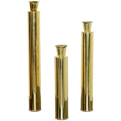 Mid Century Modern Set of 3 Brass Candle Holders Sticks Oggetti Italian, 1970s