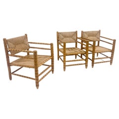 Retro Mid-Century Modern Set of 3 Brutalist Wooden Chairs