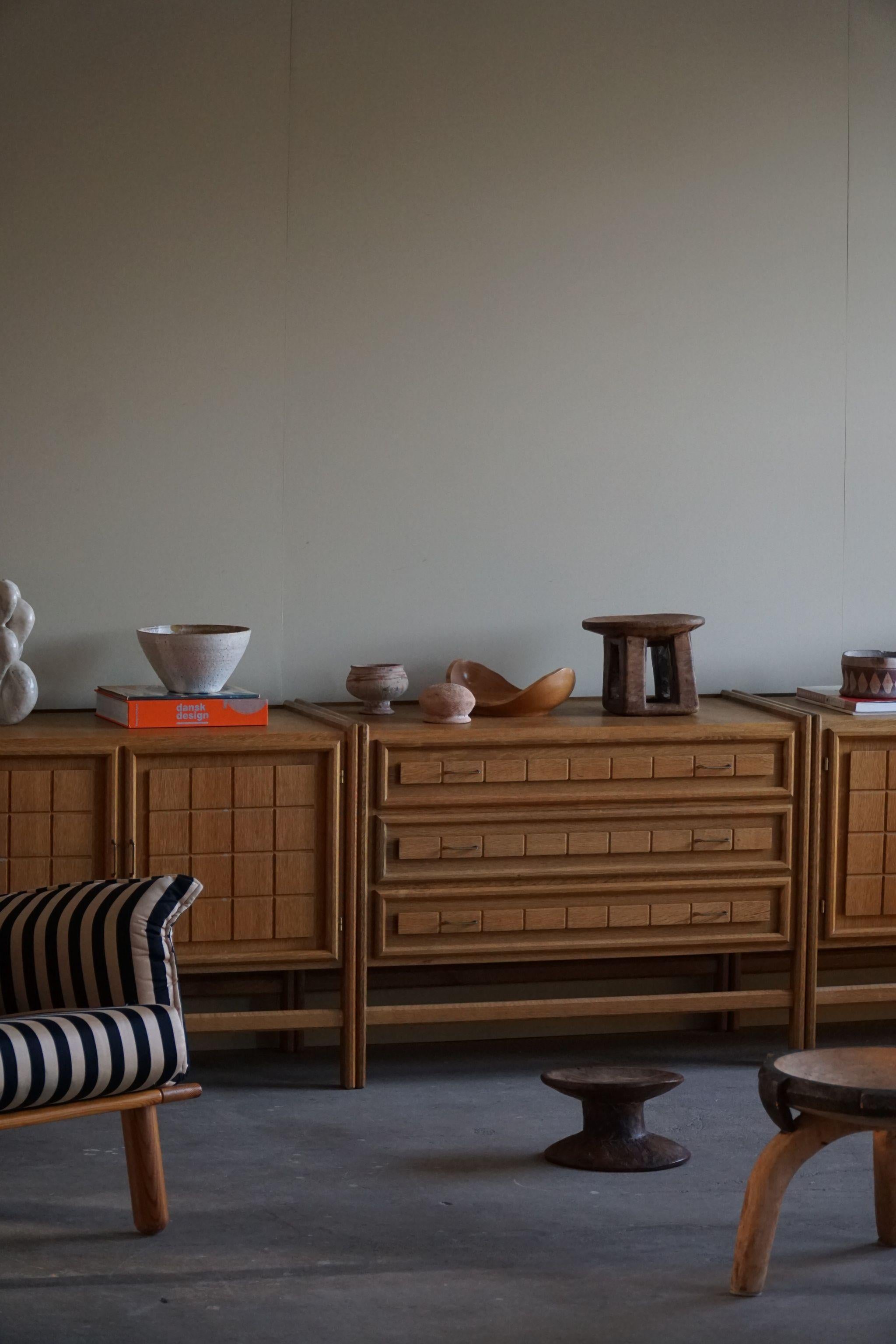 Brass Mid-Century Modern, Set of 3 Cabinets in Oak, By a Danish Cabinetmaker in 1960s