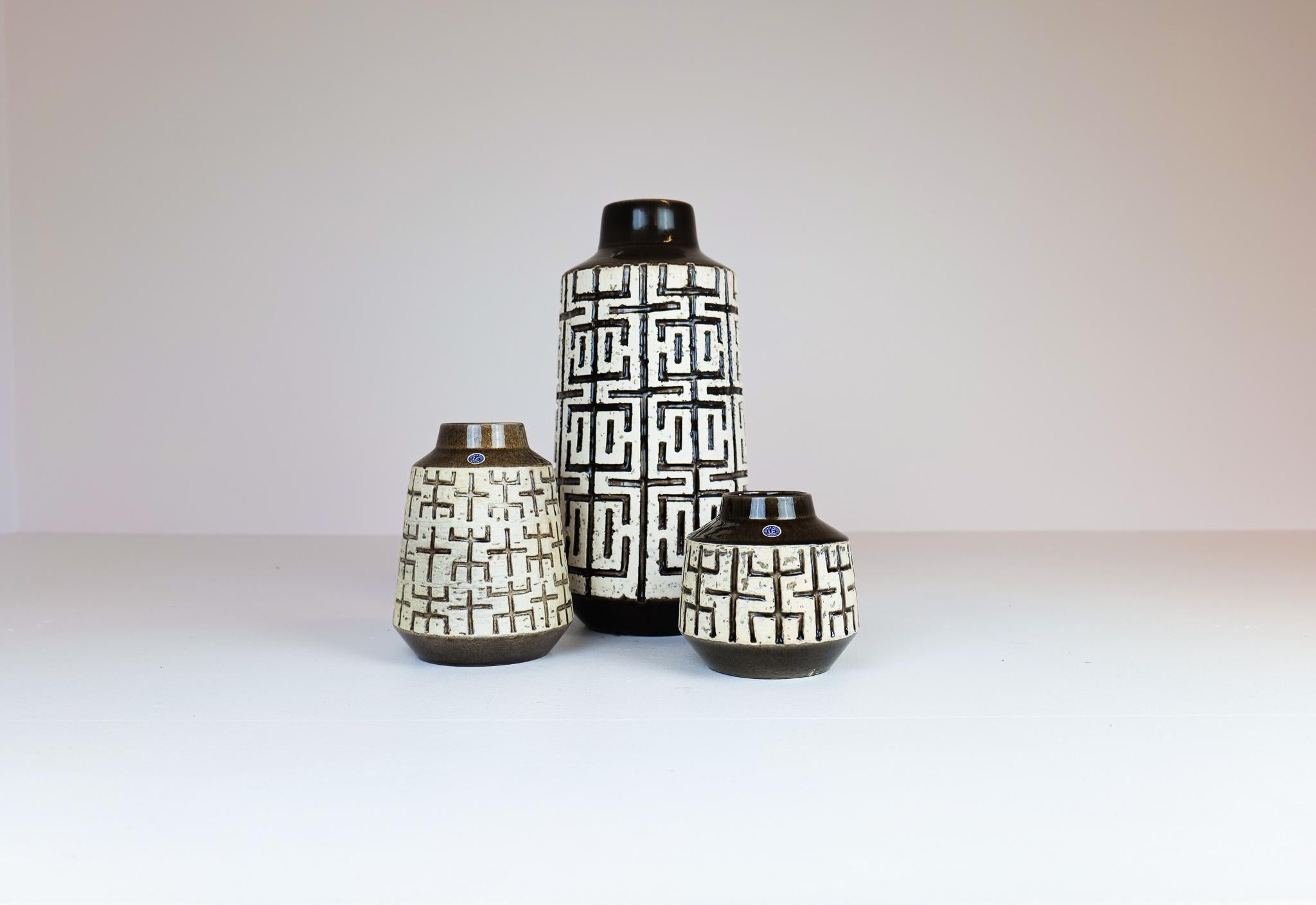 Mid-Century Modern Set of 3 Ceramic Vases Upsala-Ekeby 