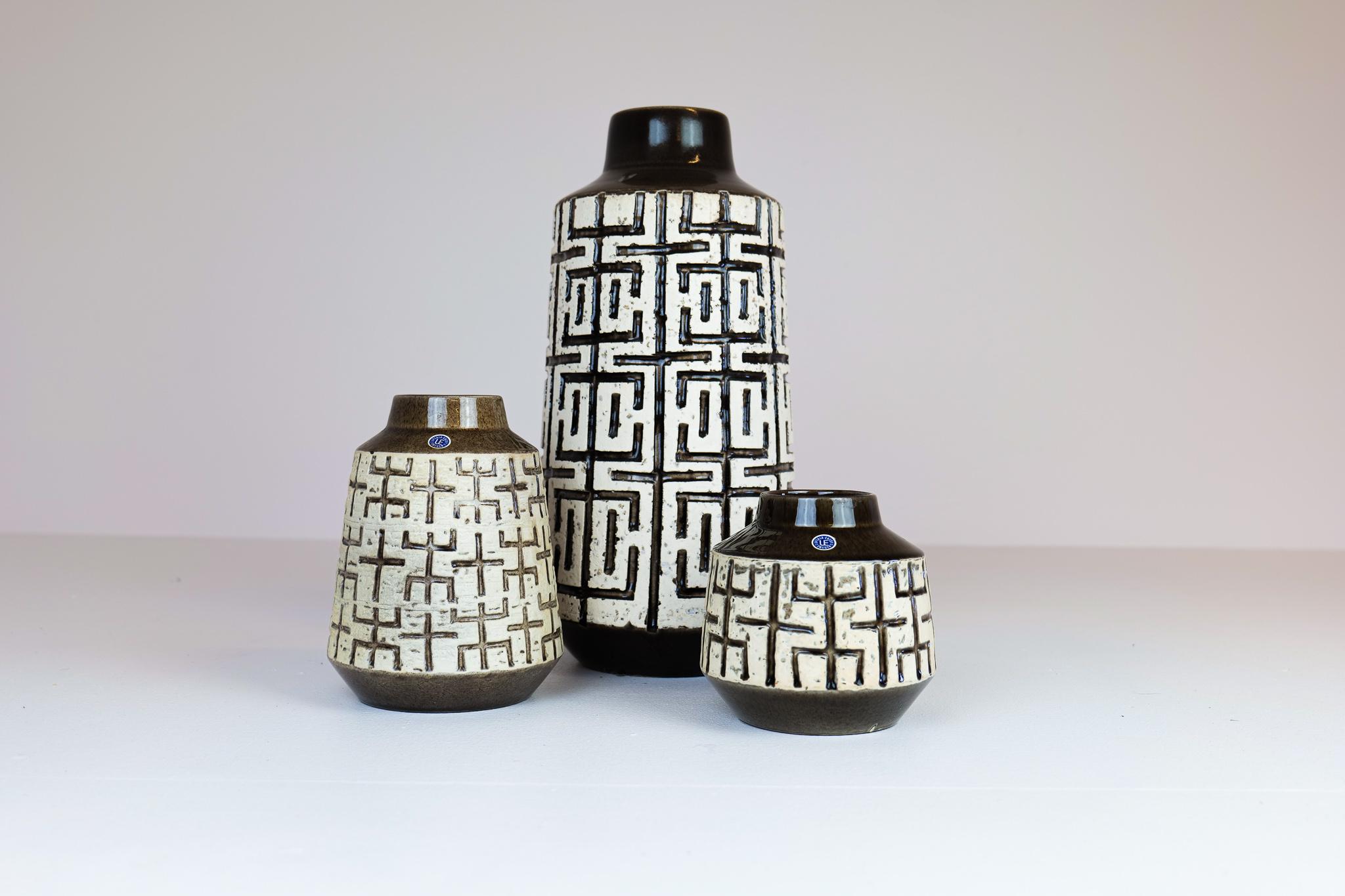 Mid-20th Century Mid-Century Modern Set of 3 Ceramic Vases Upsala-Ekeby 