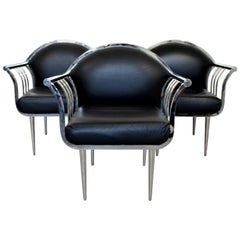 Mid-Century Modern Set of 3 Curved Chrome and Vinyl Accent Lounge Chairs, 1960s