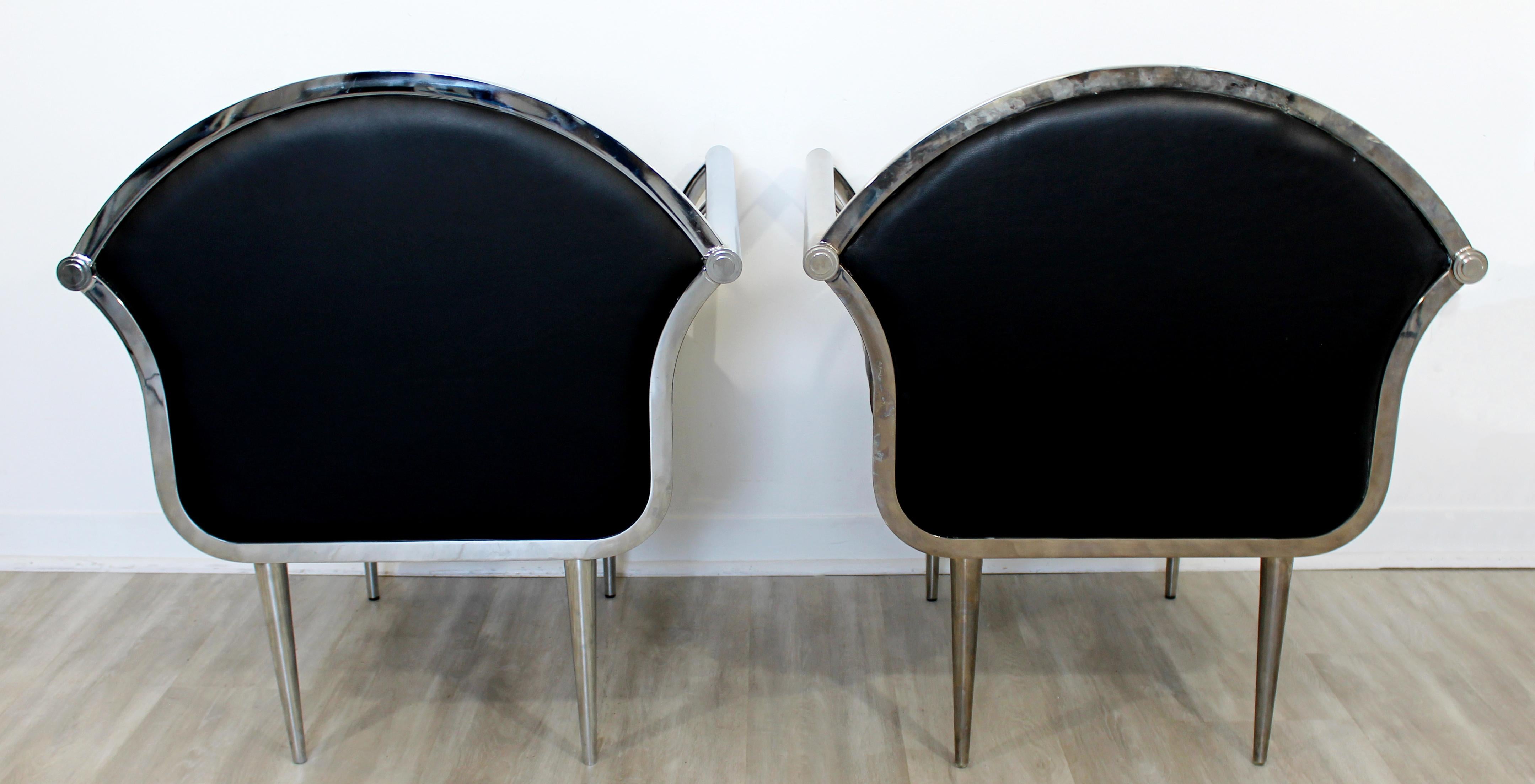 Mid-Century Modern Set of 3 Curved Chrome and Vinyl Accent Lounge Chairs, 1960s 7