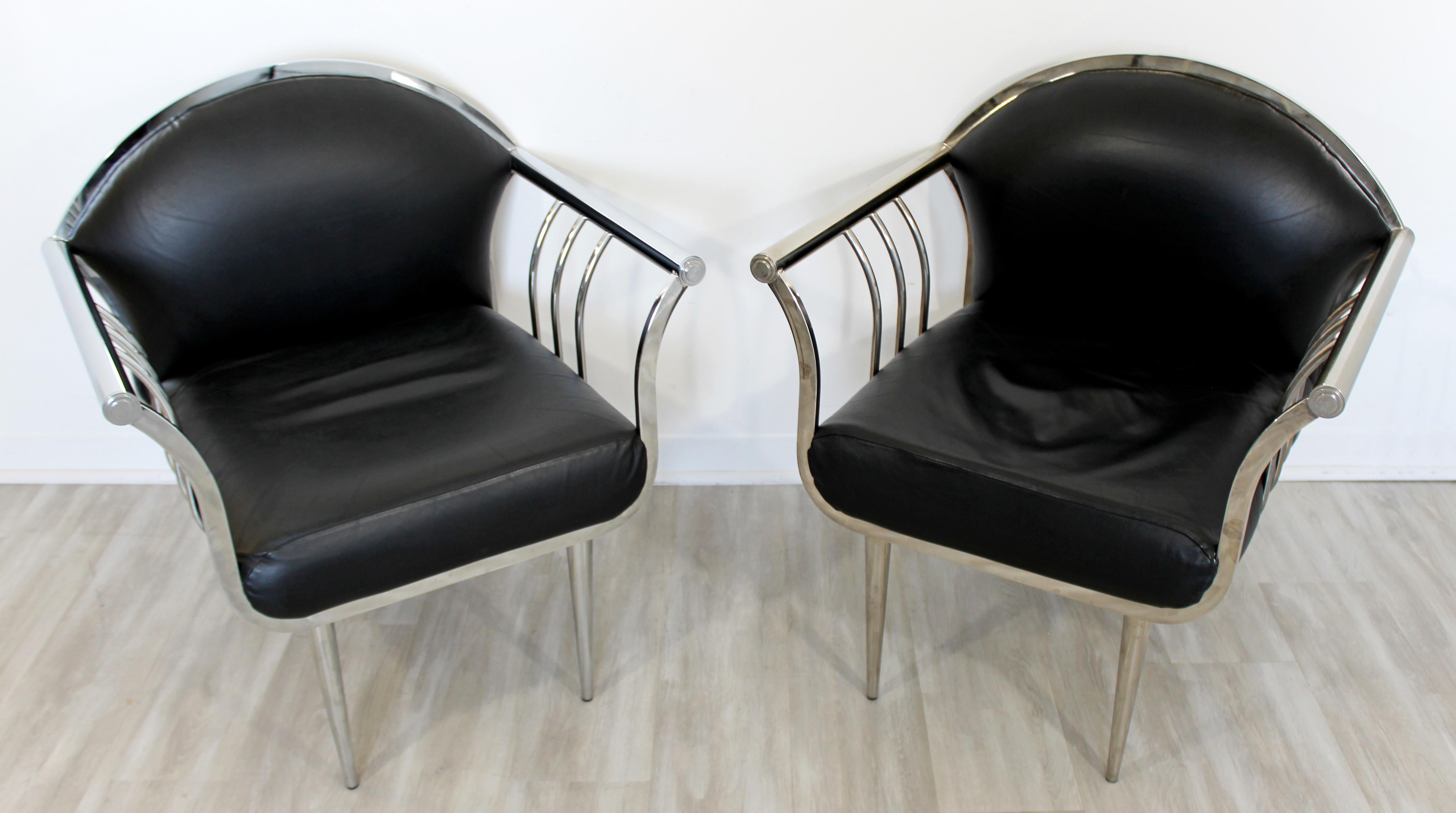 Mid-20th Century Mid-Century Modern Set of 3 Curved Chrome and Vinyl Accent Lounge Chairs, 1960s