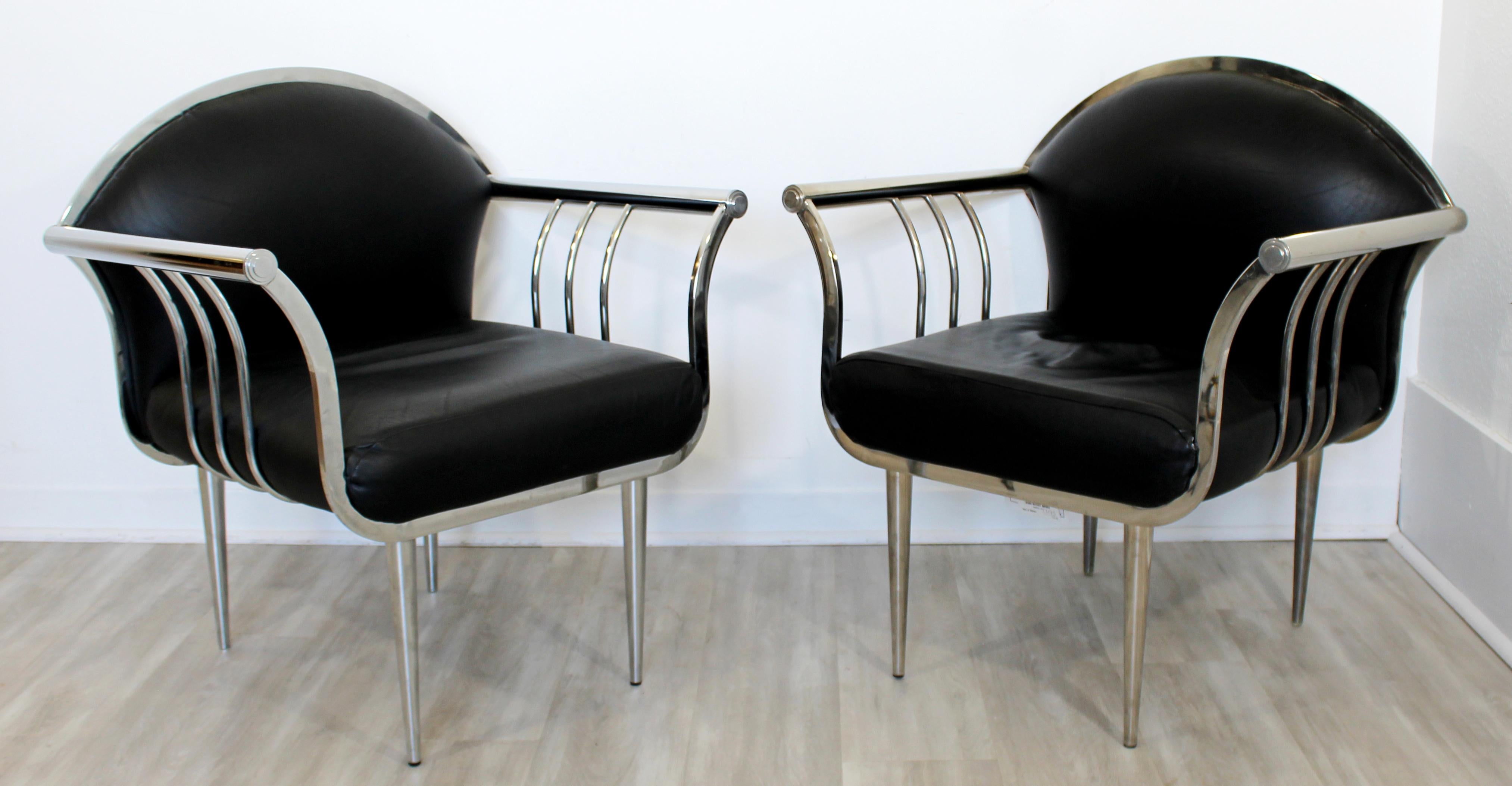 Mid-Century Modern Set of 3 Curved Chrome and Vinyl Accent Lounge Chairs, 1960s 2