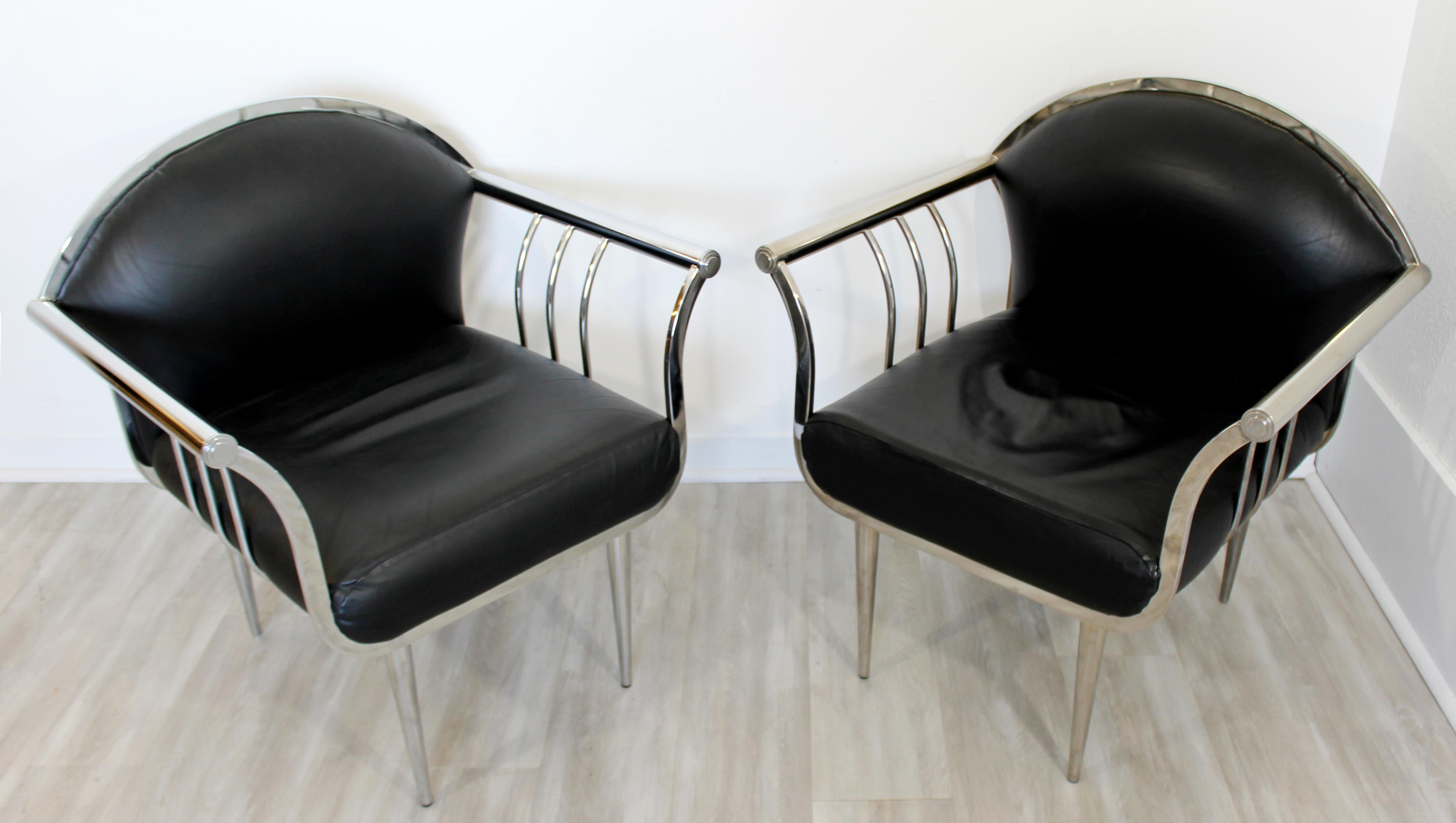 Mid-Century Modern Set of 3 Curved Chrome and Vinyl Accent Lounge Chairs, 1960s 3