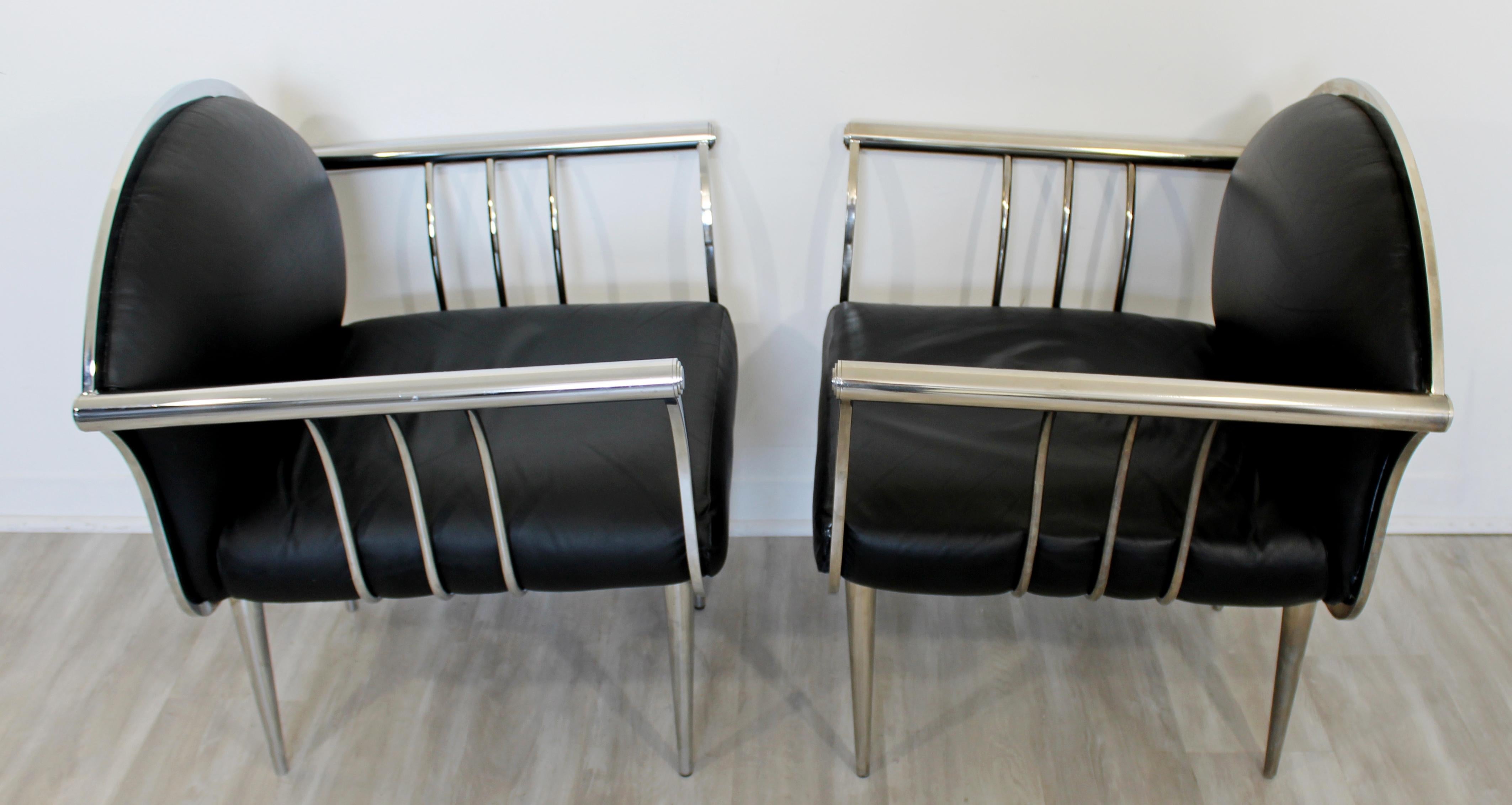 Mid-Century Modern Set of 3 Curved Chrome and Vinyl Accent Lounge Chairs, 1960s 5