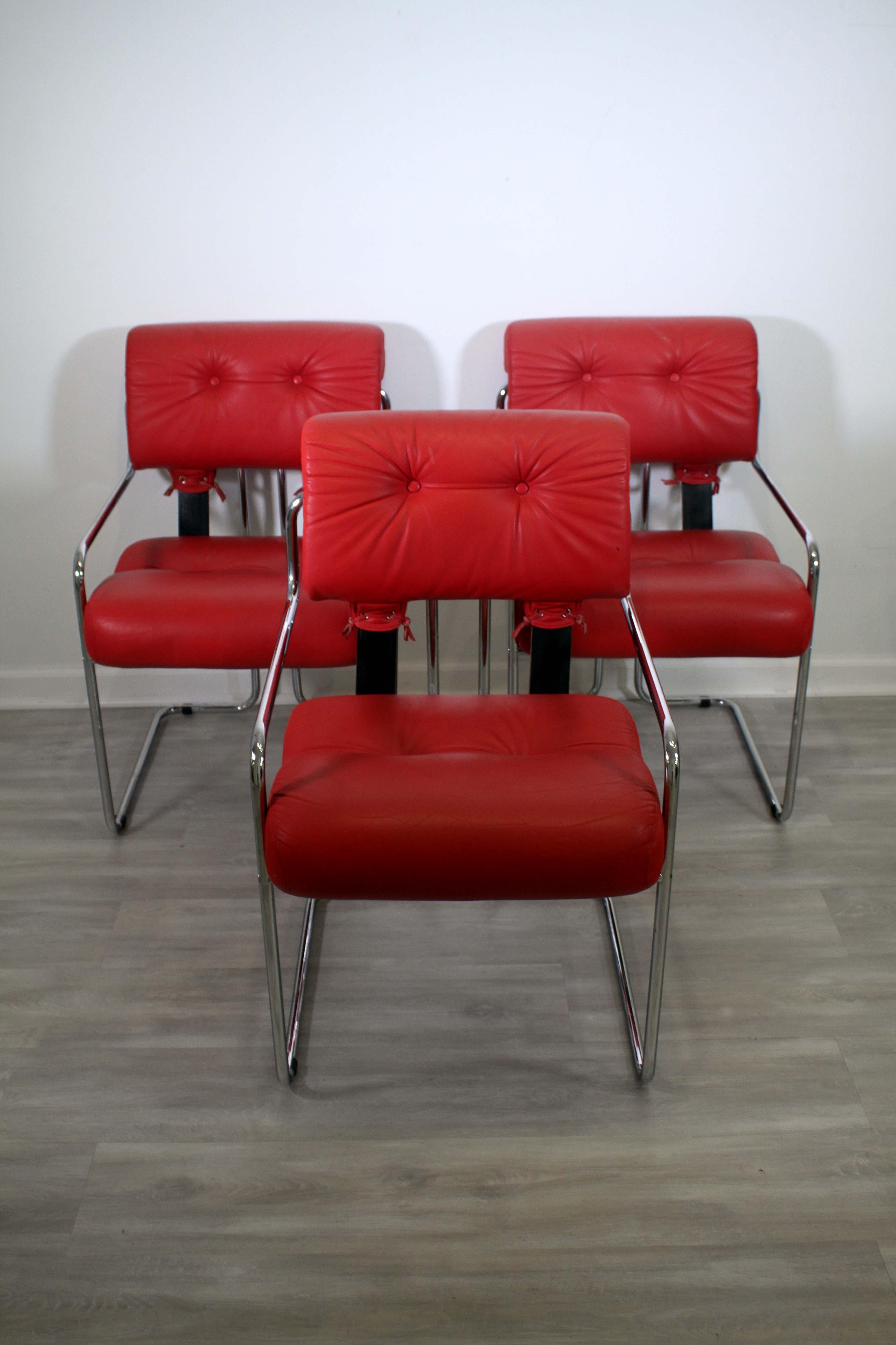 Mid-Century Modern Set of 3 Faleschini for Pace Tucroma Leather Chairs In Good Condition For Sale In Keego Harbor, MI