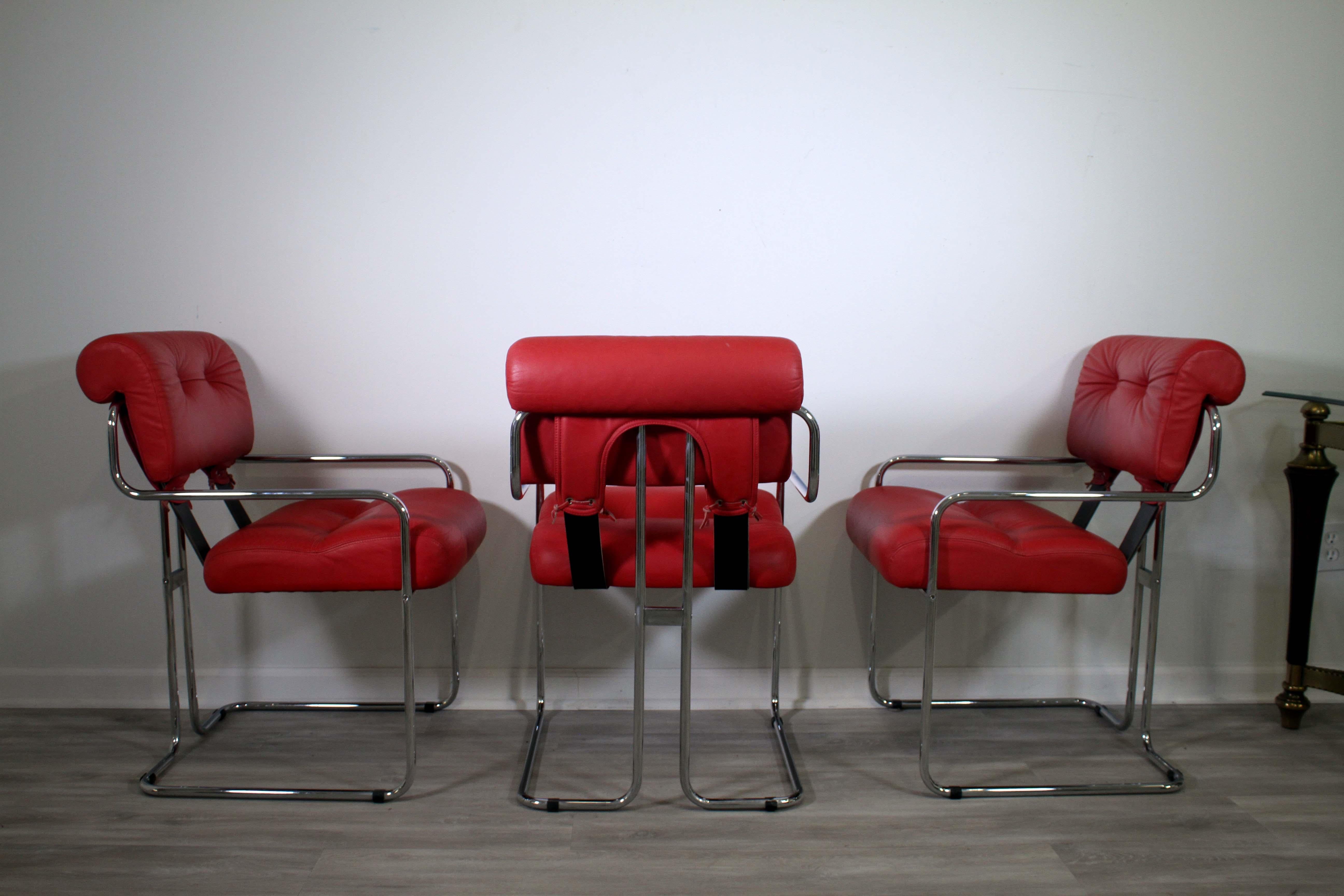 20th Century Mid-Century Modern Set of 3 Faleschini for Pace Tucroma Leather Chairs For Sale