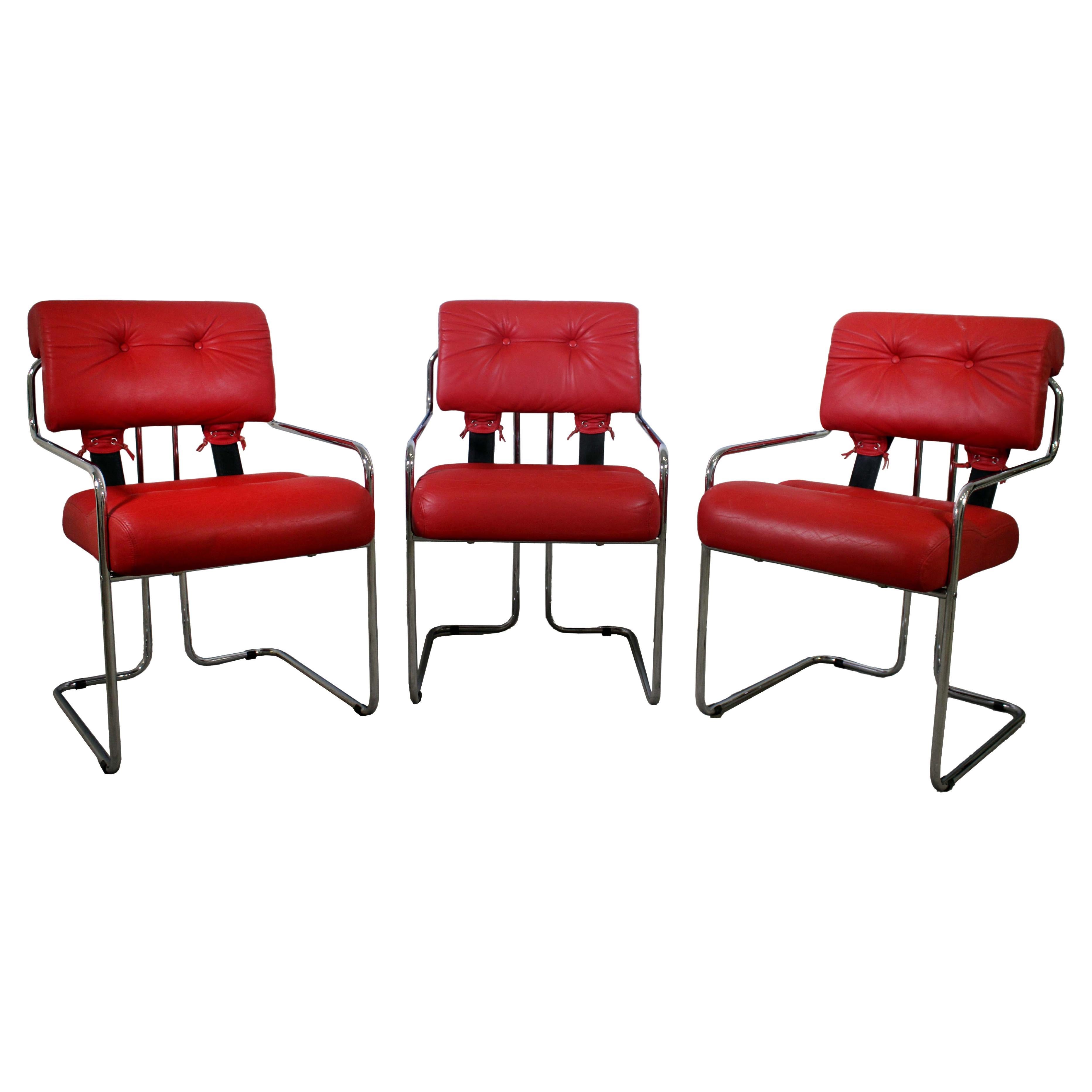 Ensemble de 3 chaises Faleschini pour Pace Tucroma en cuir de style moderne du milieu du siècle dernier