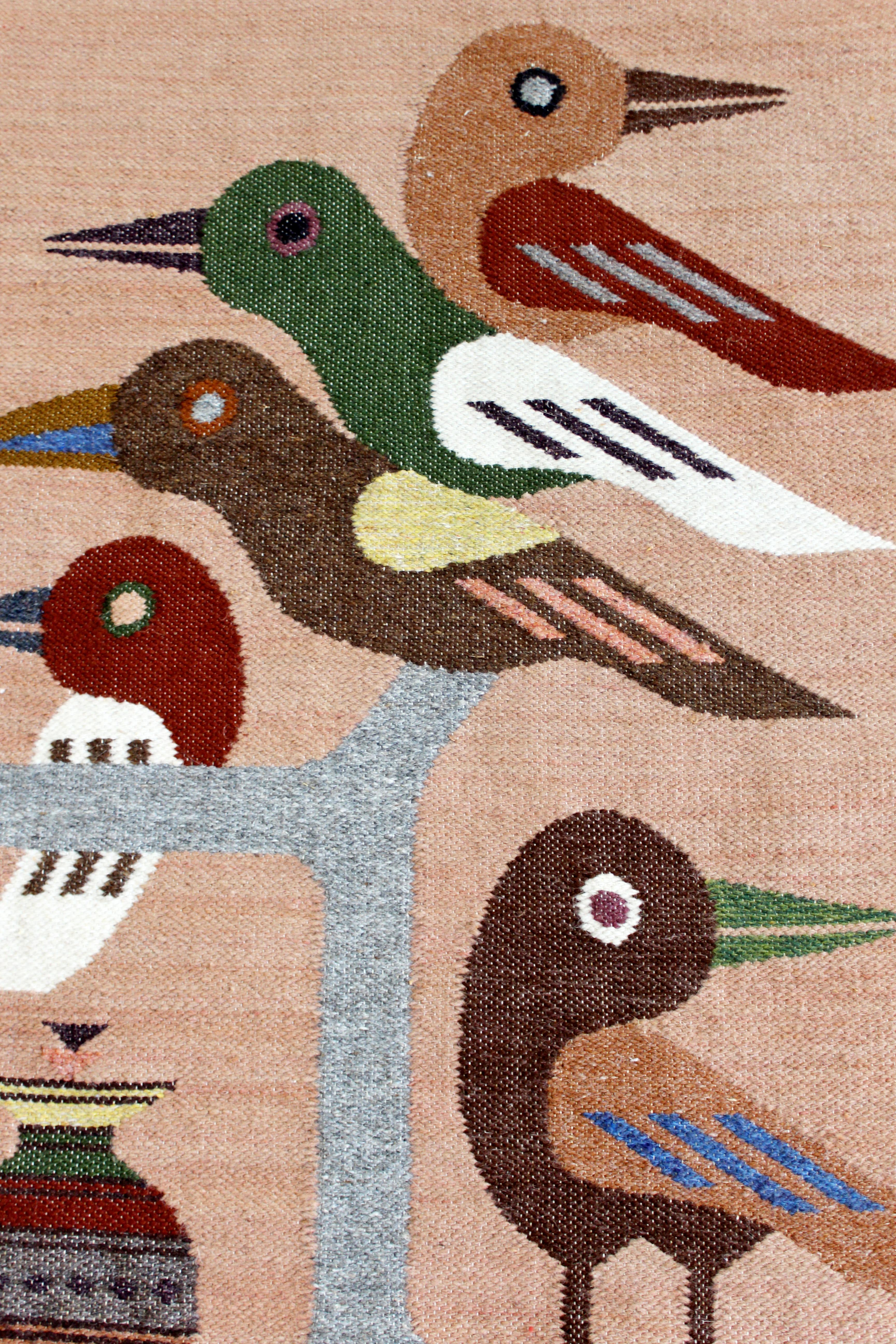 Late 20th Century Mid-Century Modern Set of 3 Handwoven Wool Fiber Wall Art 1970s Birds