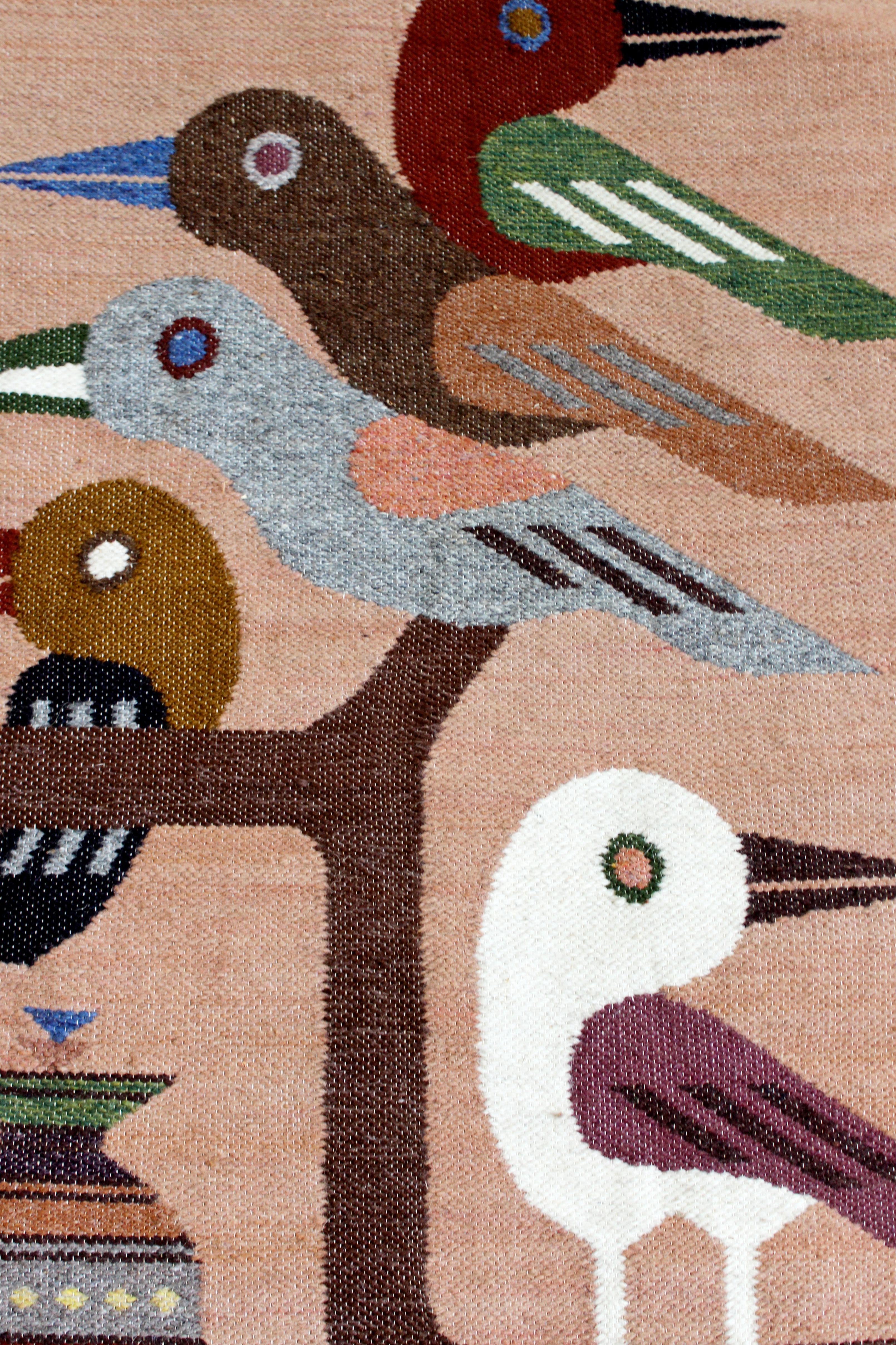 Mid-Century Modern Set of 3 Handwoven Wool Fiber Wall Art 1970s Birds 1
