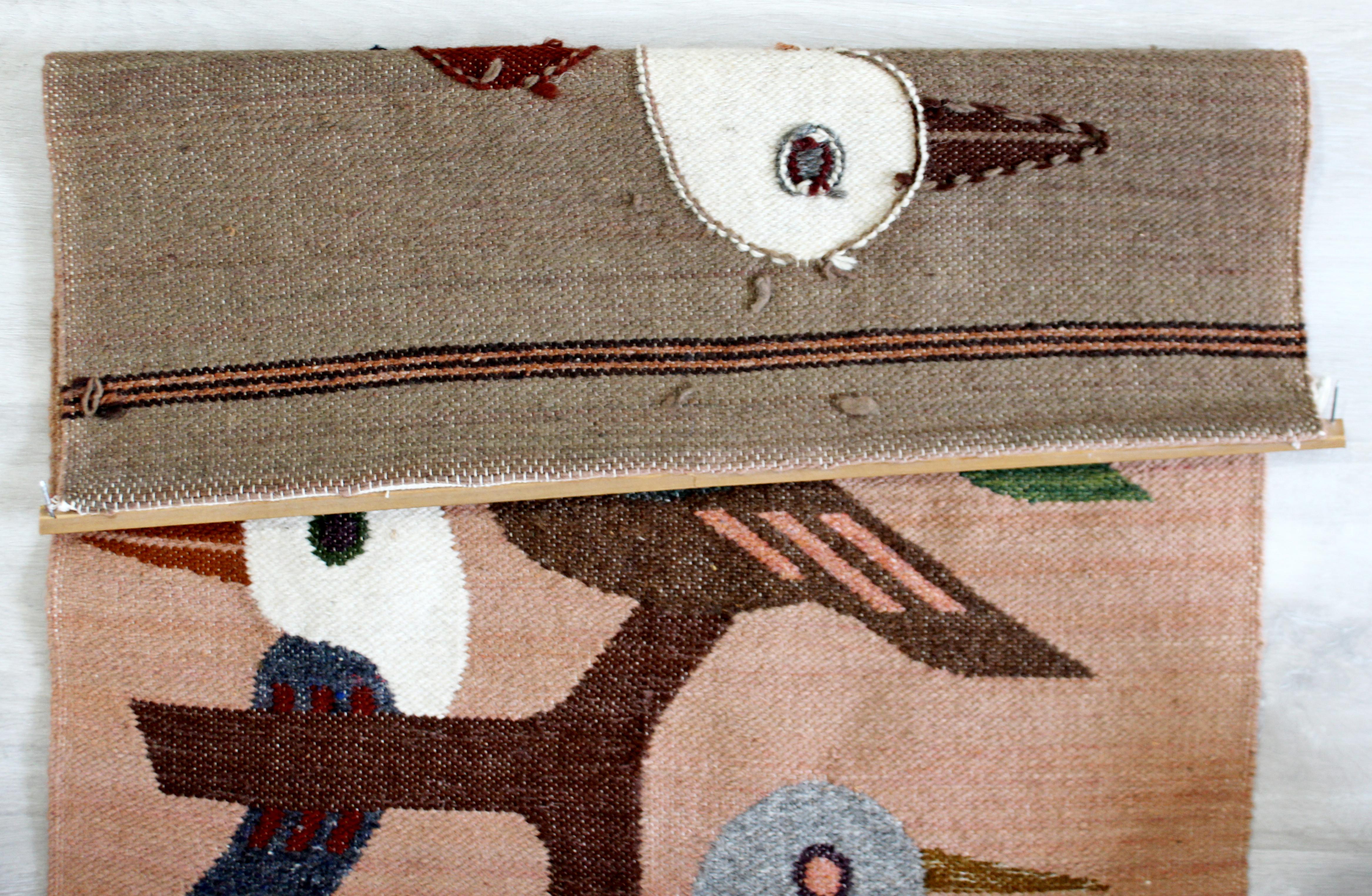 Mid-Century Modern Set of 3 Handwoven Wool Fiber Wall Art 1970s Birds 2