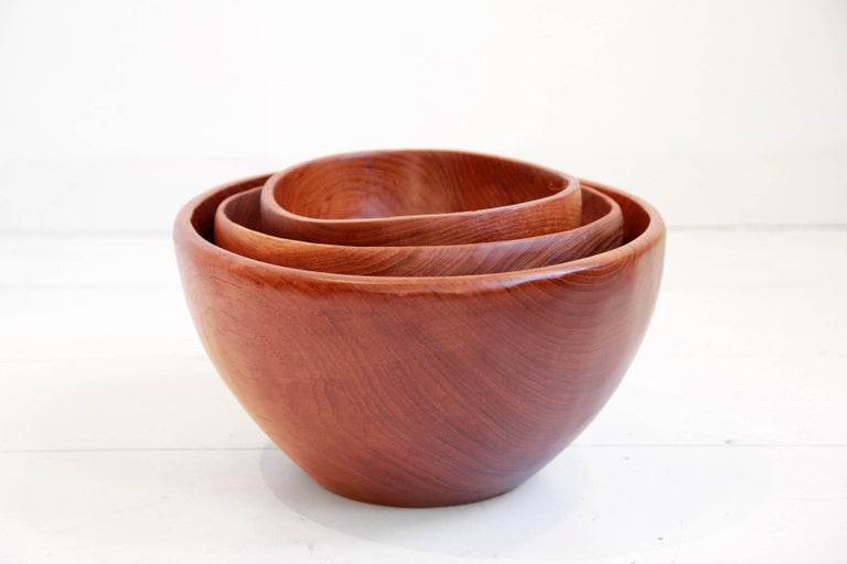 MidCentury Modern Set of Three Large Danish Design Turned Teak Bowls