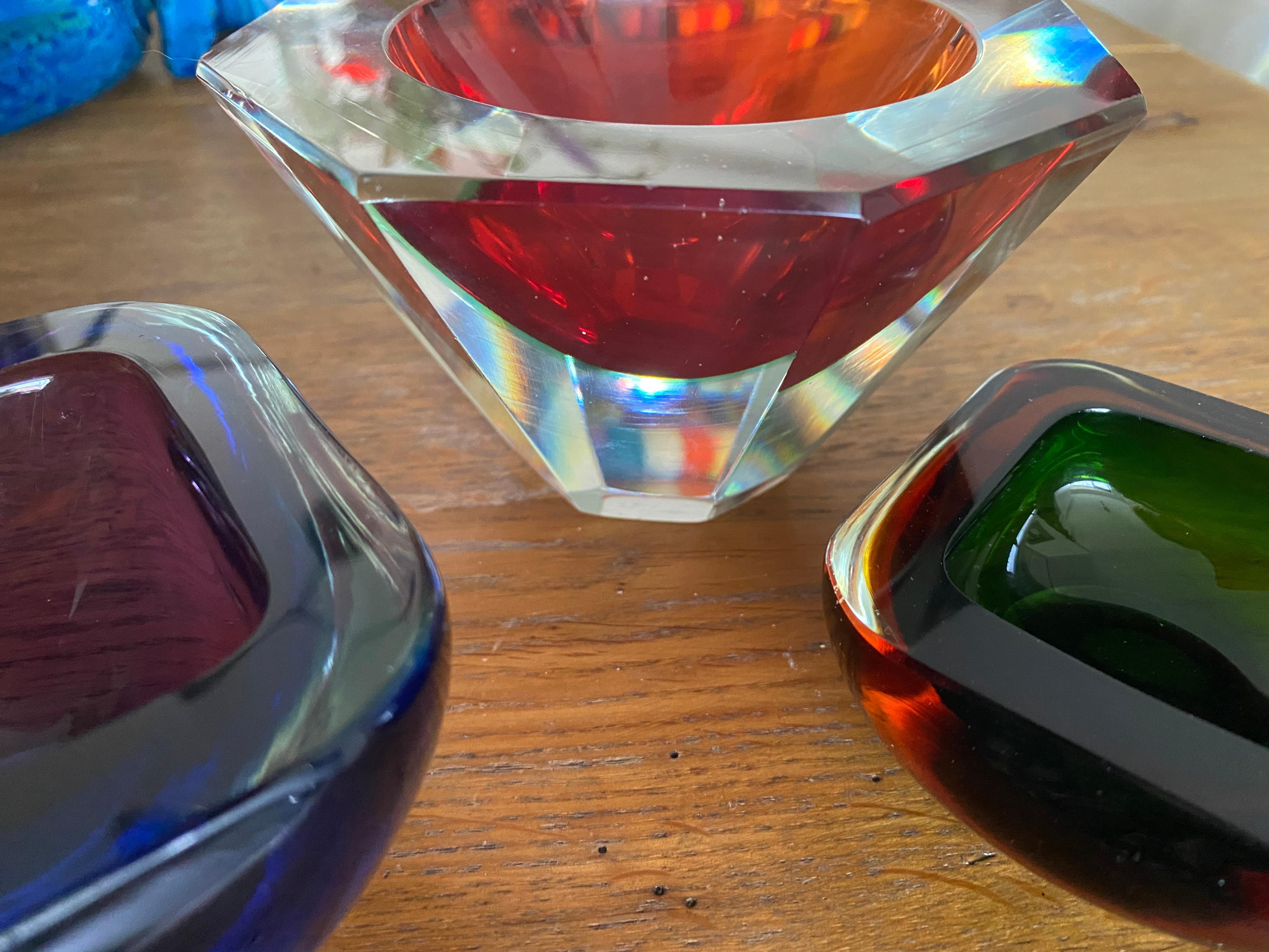Mid-Century Modern, Set of 3, Murano Sommerso, Bowls For Sale 4