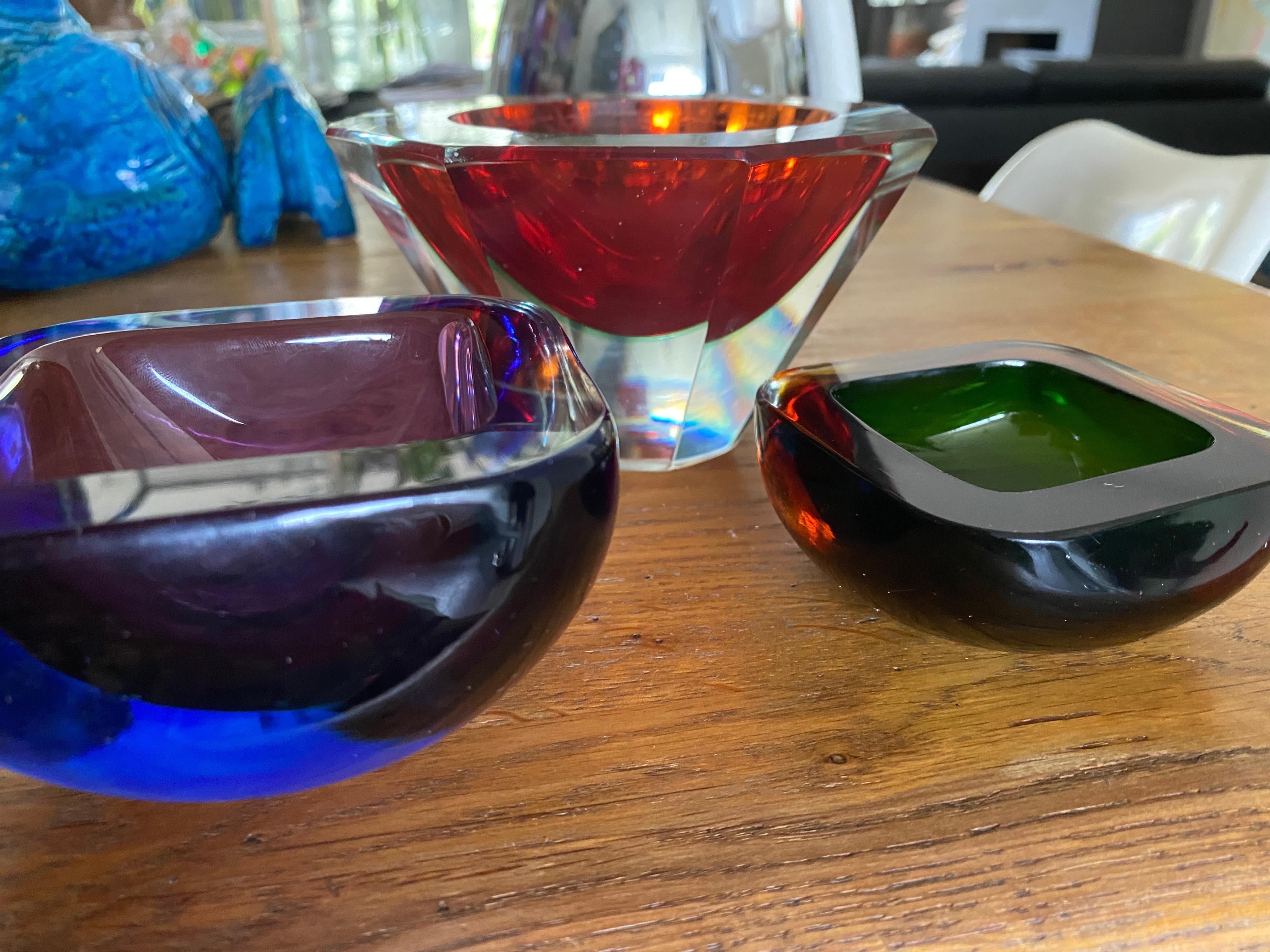 Mid-Century Modern, Set of 3, Murano Sommerso, Bowls For Sale 5