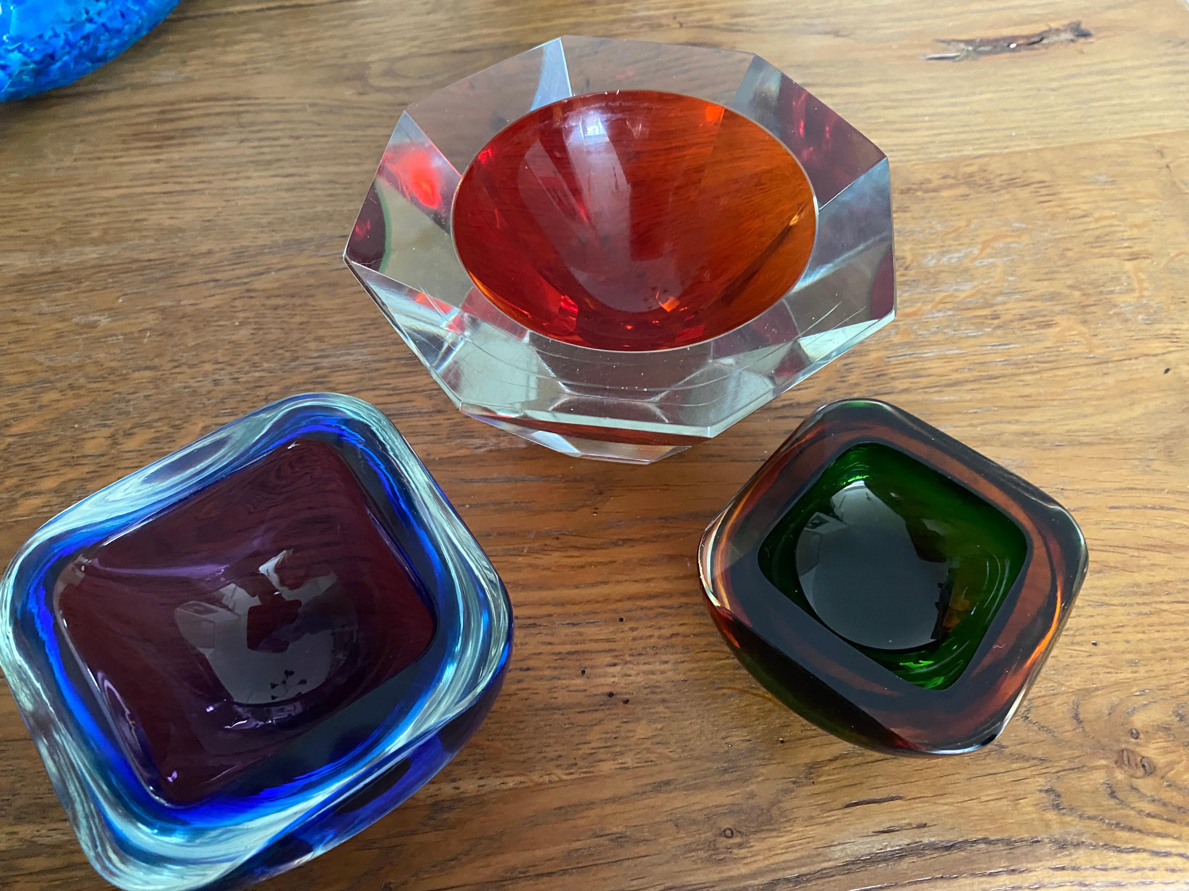 Mid-Century Modern, Set of 3, Murano Sommerso, Bowls For Sale 2