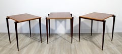 Mid-Century Modern Set of 3 Nesting Side End Tables Wood Brass Italian 1960s