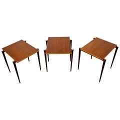Mid-Century Modern Set of 3 Nesting Side End Tables Wood Brass Italian 1960s